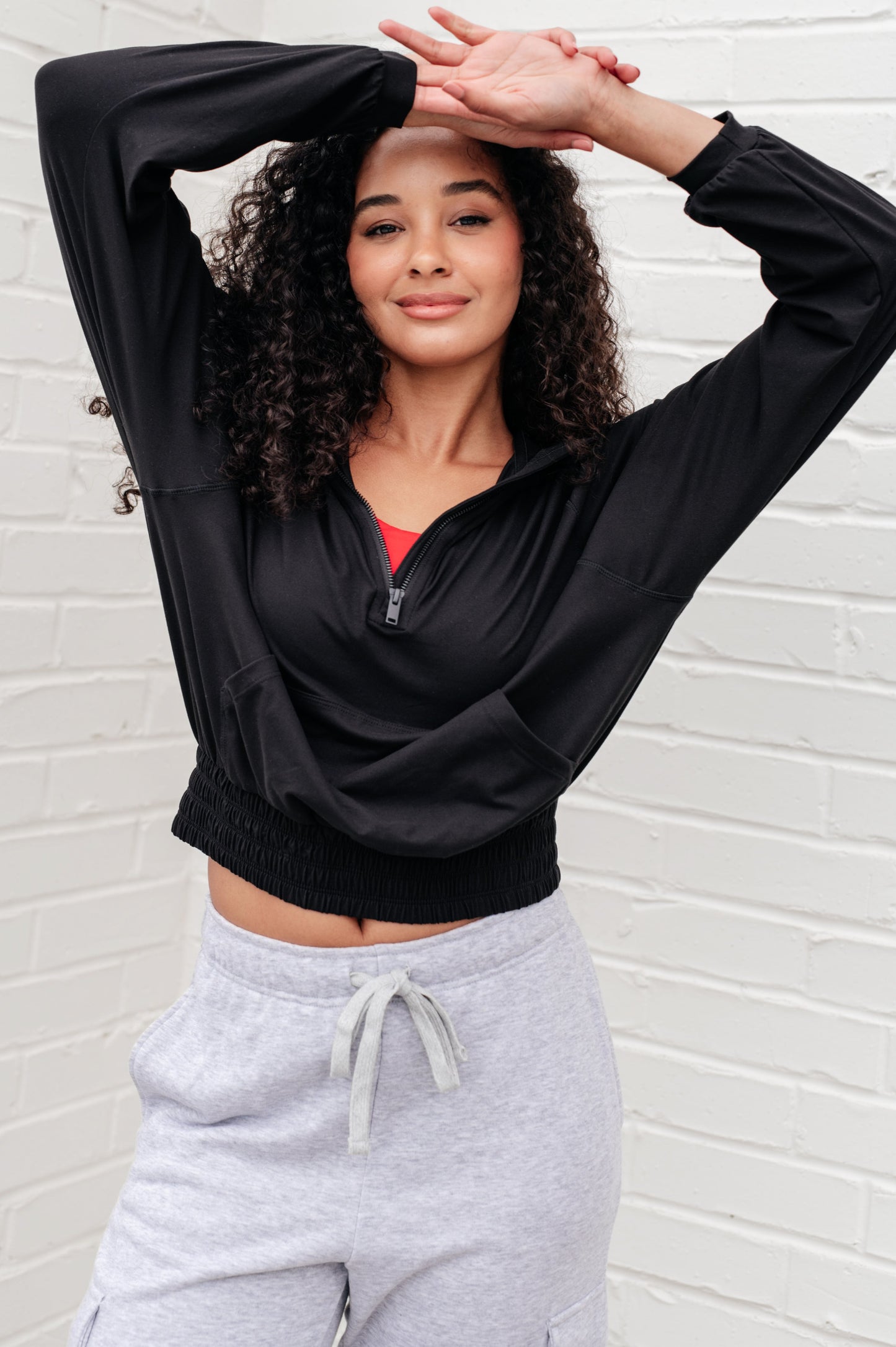 Sudadera con capucha de media cremallera Morning Run en negro