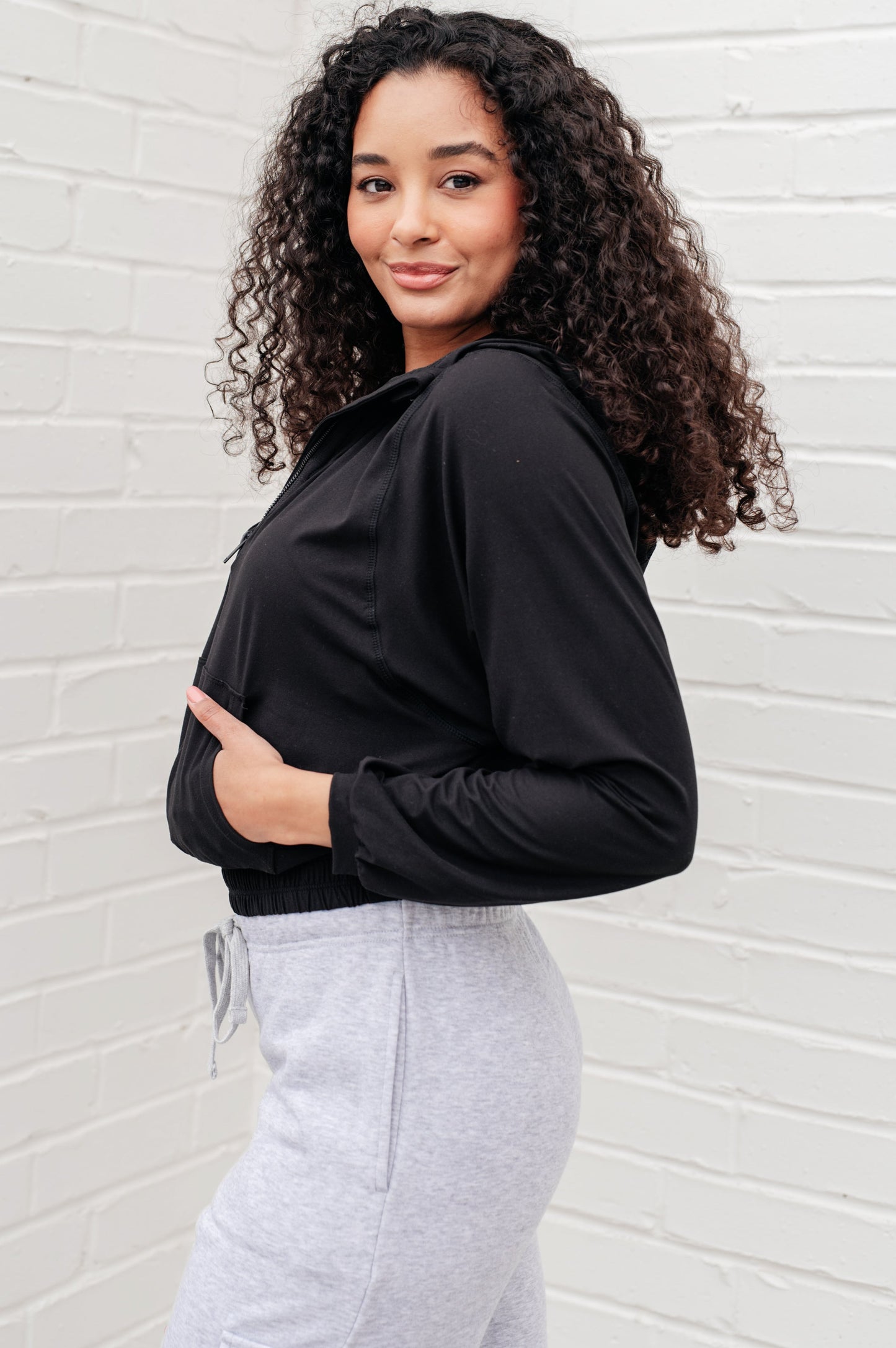 Sudadera con capucha de media cremallera Morning Run en negro