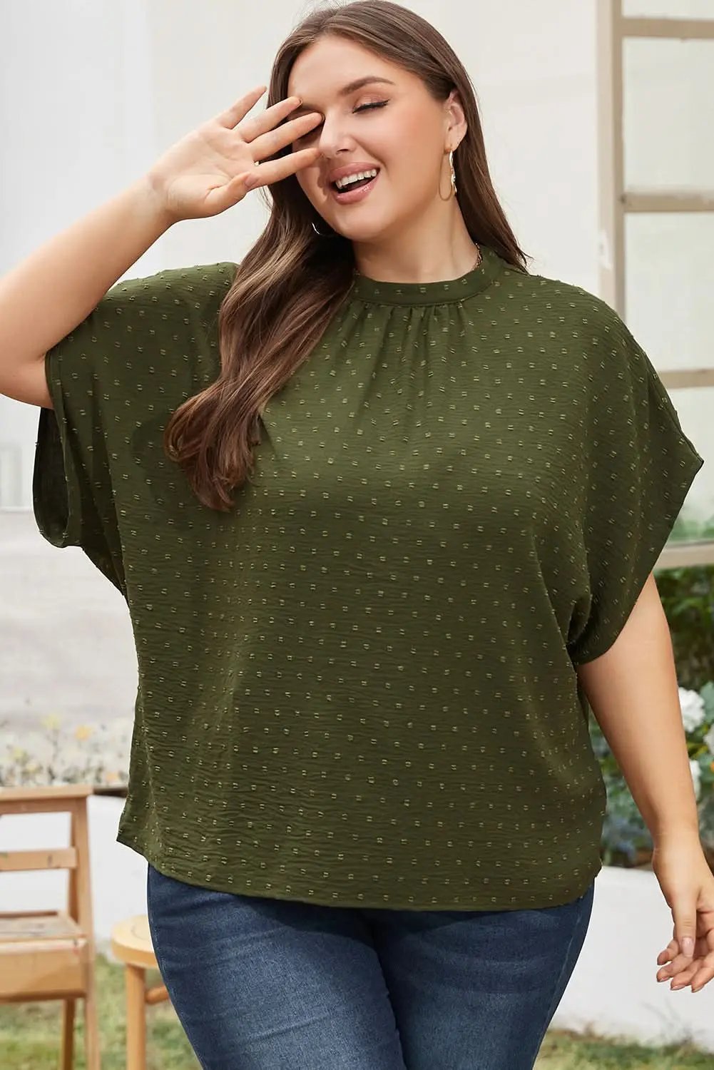 Love Salve Swiss Dot Plus Size Top Moss Green — Summer Essential