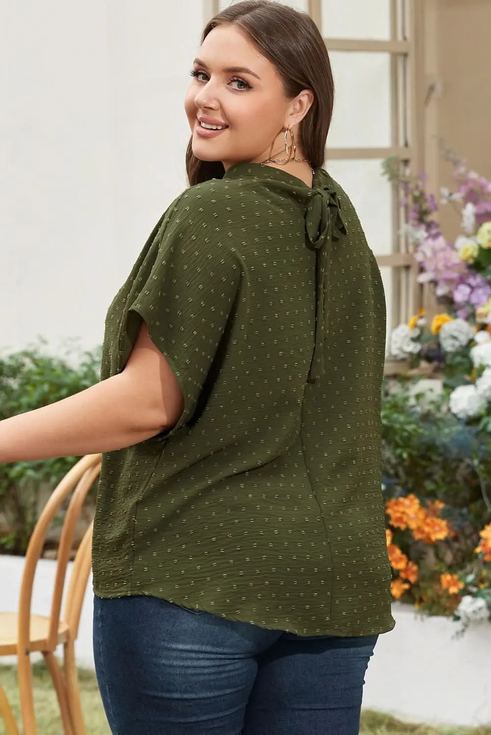 Love Salve Swiss Dot Plus Size Top Moss Green — Summer Essential