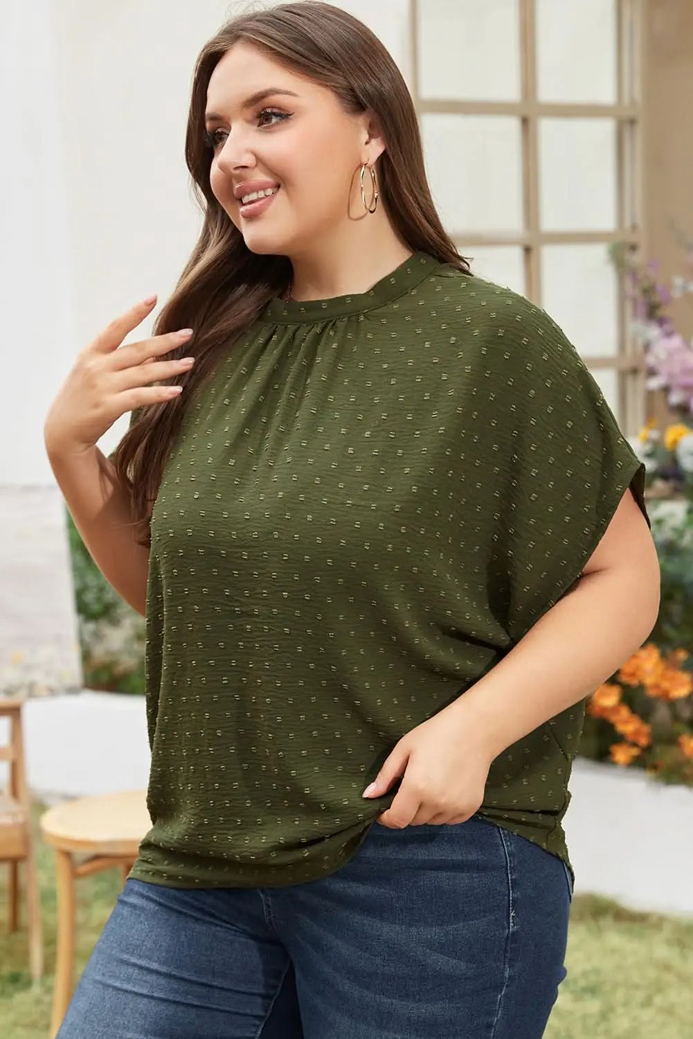 Love Salve Swiss Dot Plus Size Top Moss Green — Summer Essential