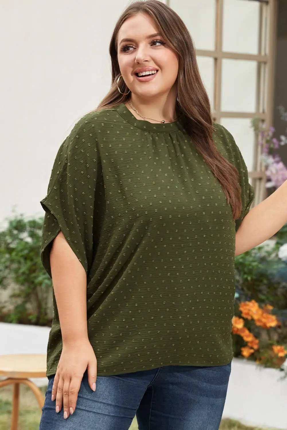 Love Salve Swiss Dot Plus Size Top Moss Green — Summer Essential