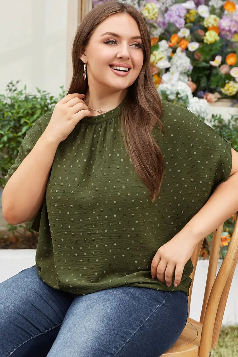 Love Salve Swiss Dot Plus Size Top Moss Green — Summer Essential