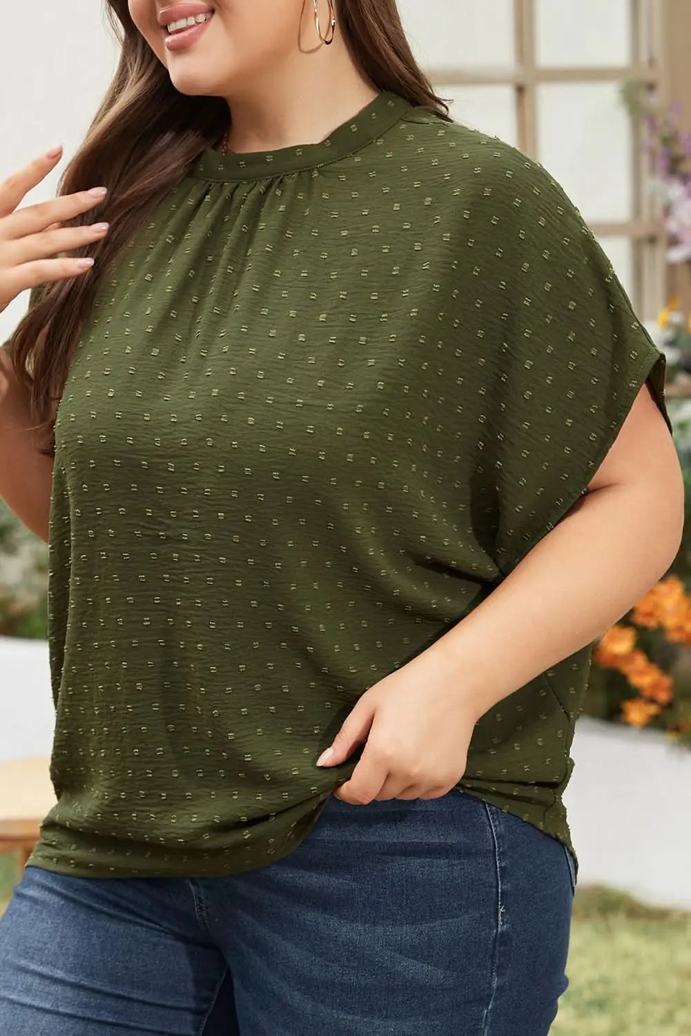Love Salve Swiss Dot Plus Size Top Moss Green — Summer Essential