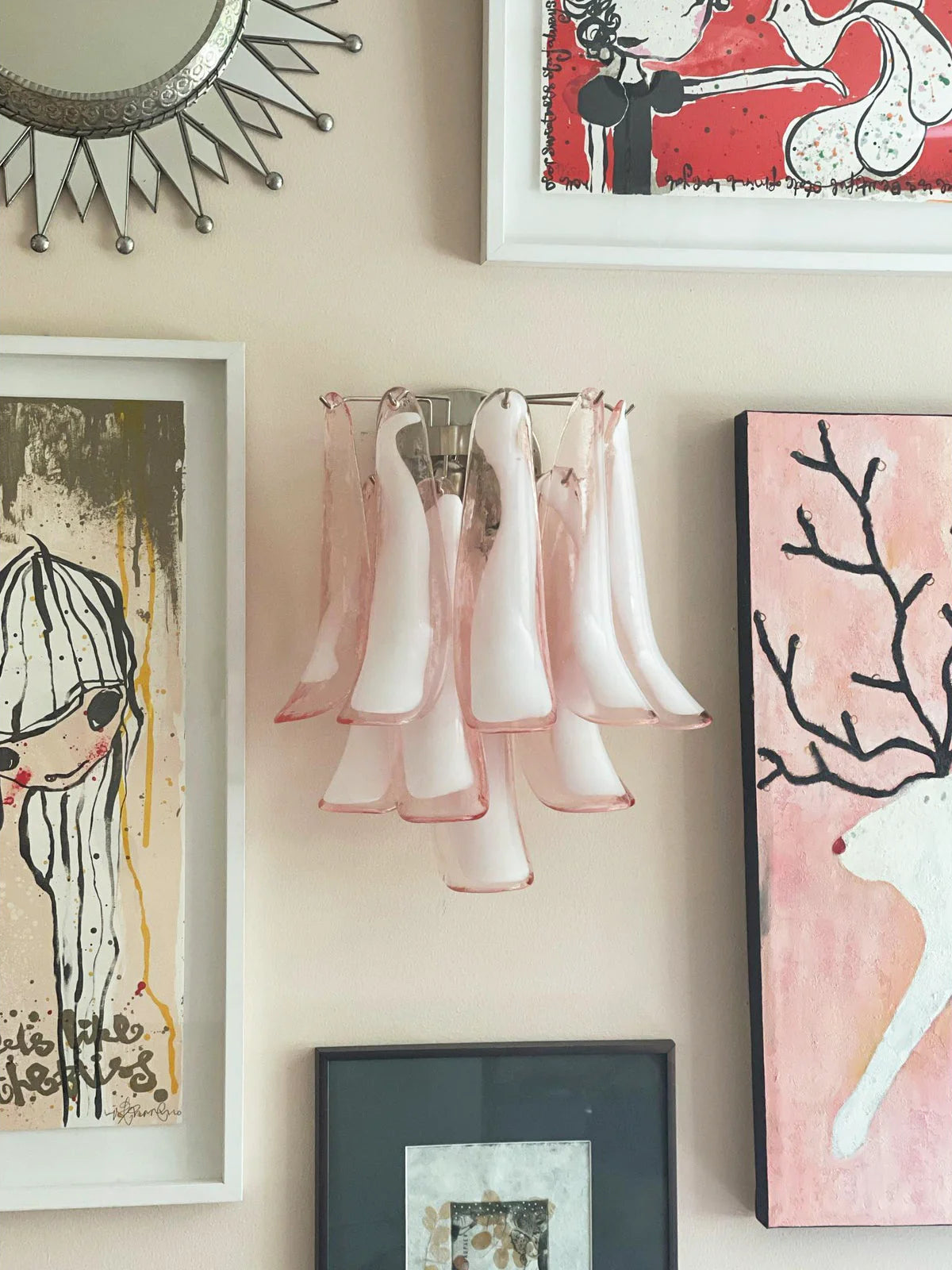 Apliques de pared vintage de Murano en color rosa