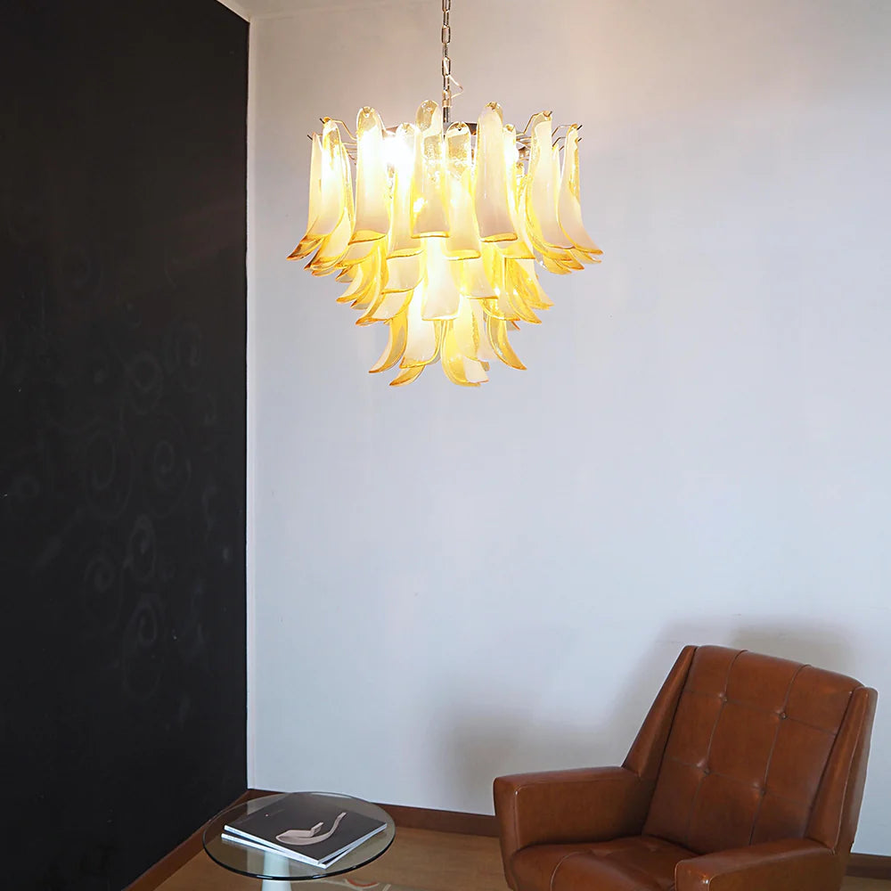Lámpara de Araña de Pétalos Murano de Cristal con Caramelo Vintage