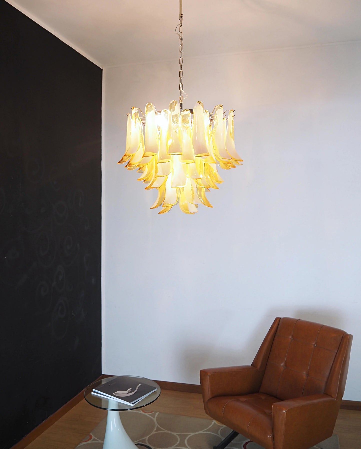 Lámpara de Araña de Pétalos Murano de Cristal con Caramelo Vintage