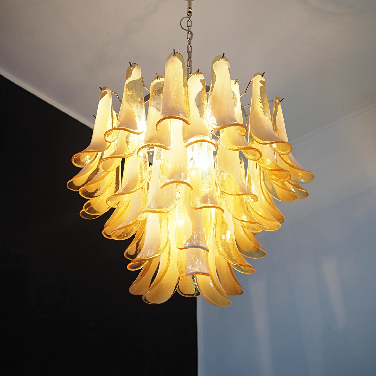 Lámpara de Araña de Pétalos Murano de Cristal con Caramelo Vintage