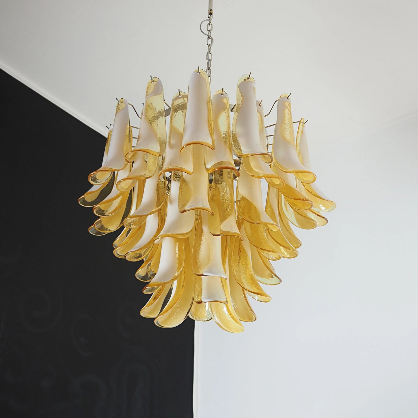 Lámpara de Araña de Pétalos Murano de Cristal con Caramelo Vintage