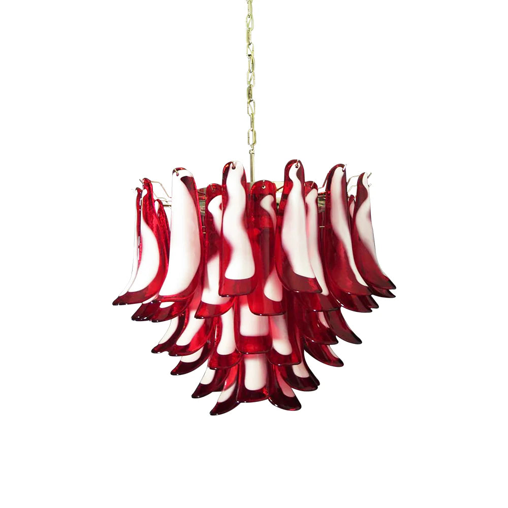 Candelabro vintage de cristal rojo de Murano con pétalos