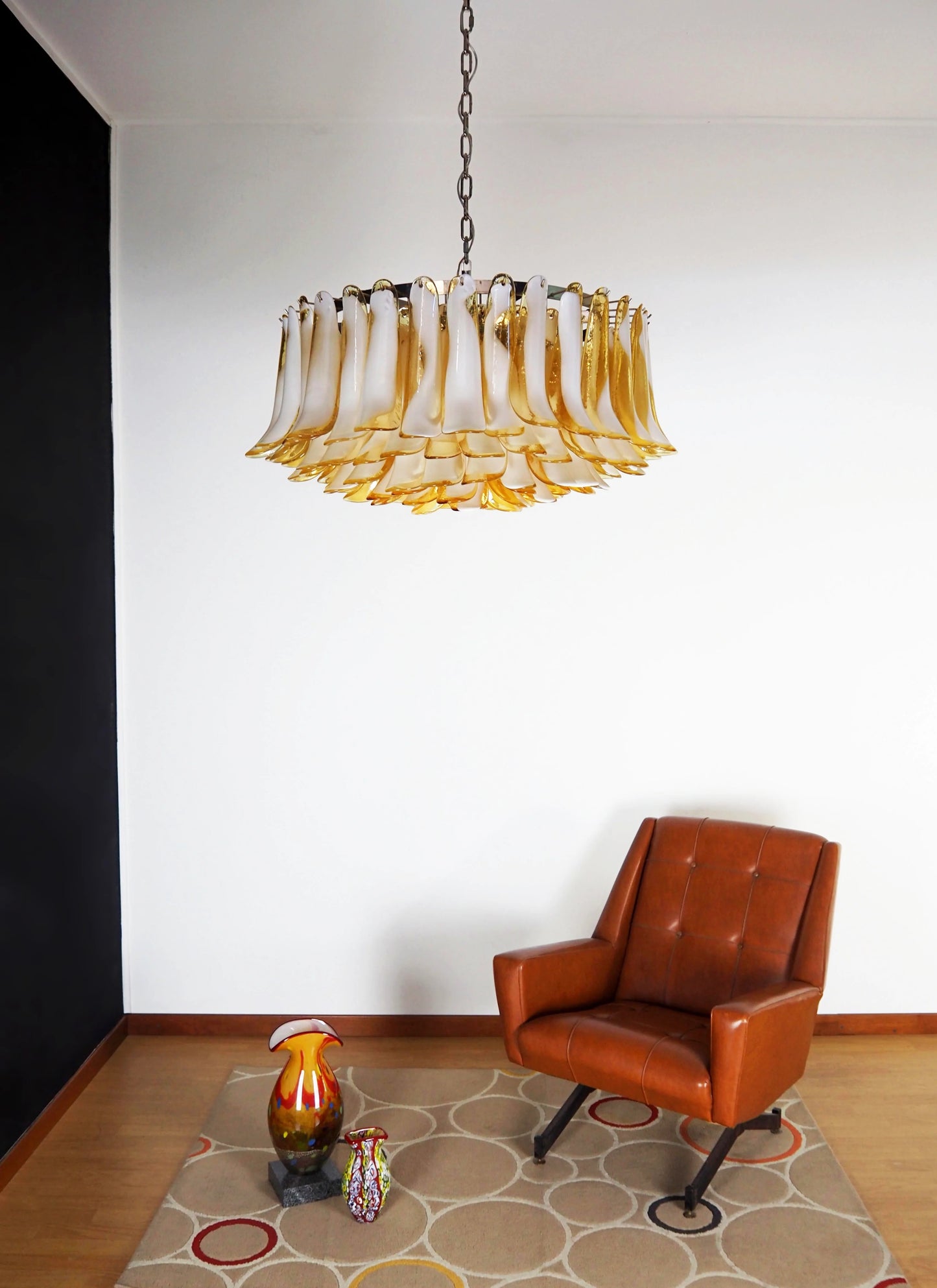 Lámpara de araña de cristal de Murano caramelo con pétalos