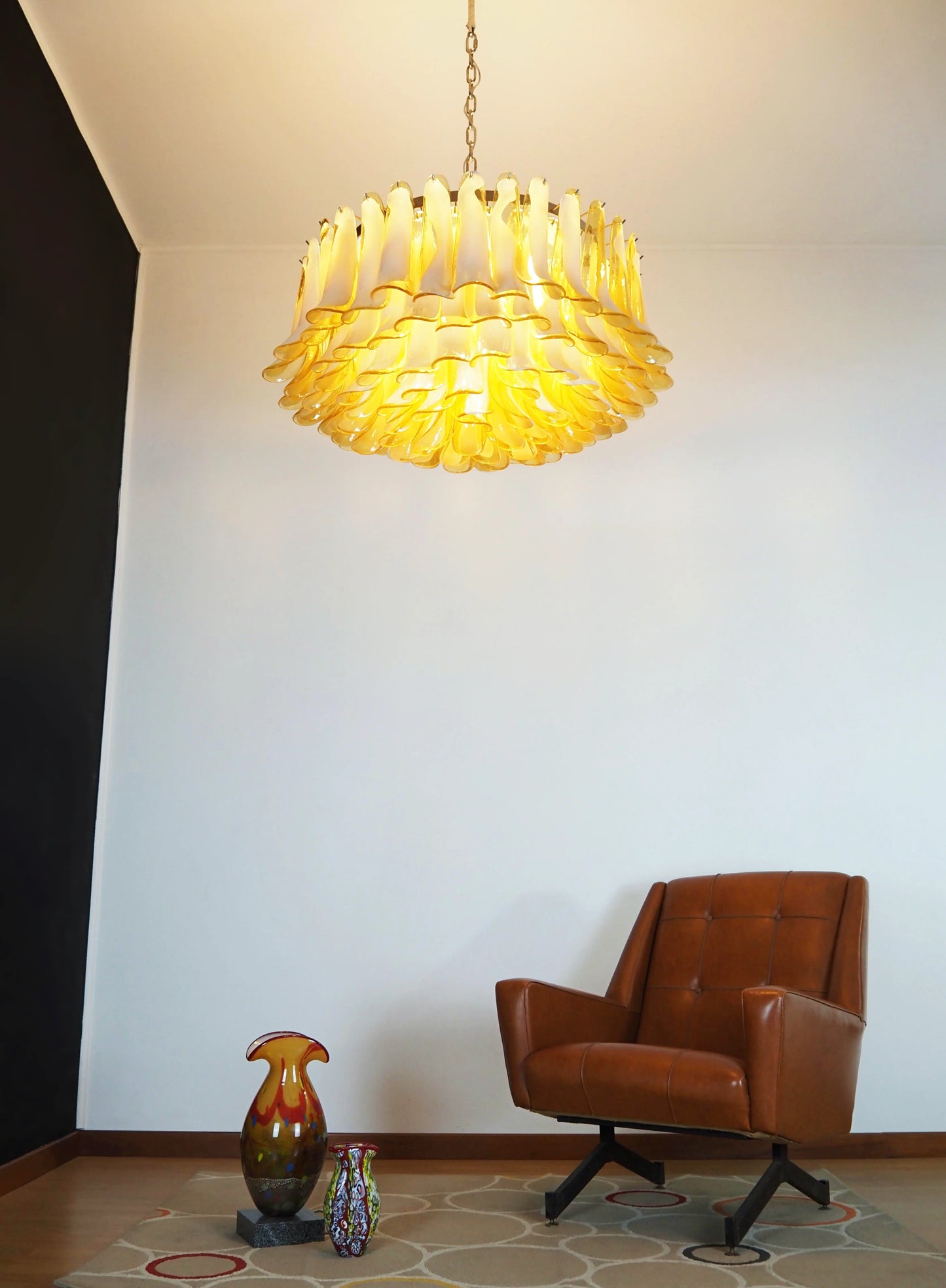 Lámpara de araña de cristal de Murano caramelo con pétalos