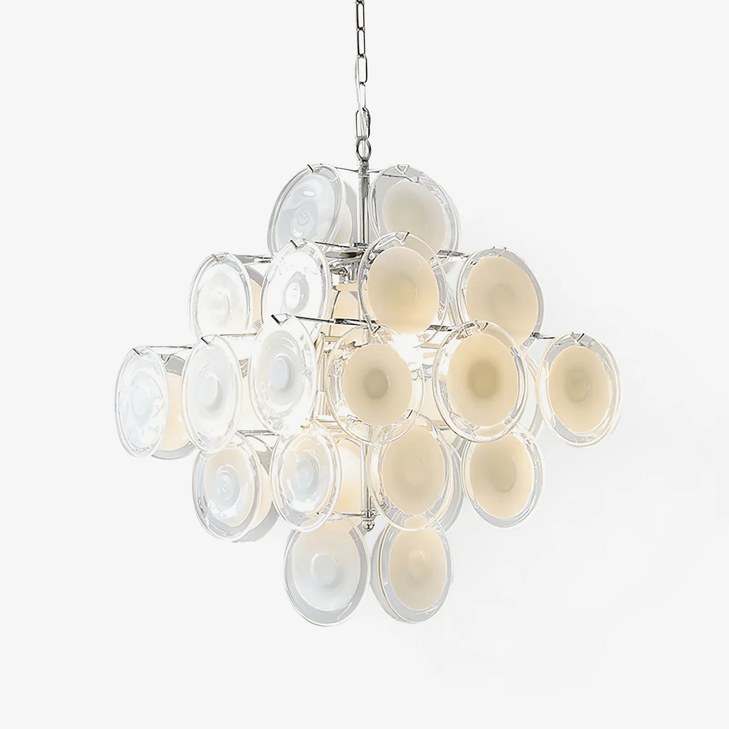 Lámpara de araña de cristal blanco transparente Murano Disc