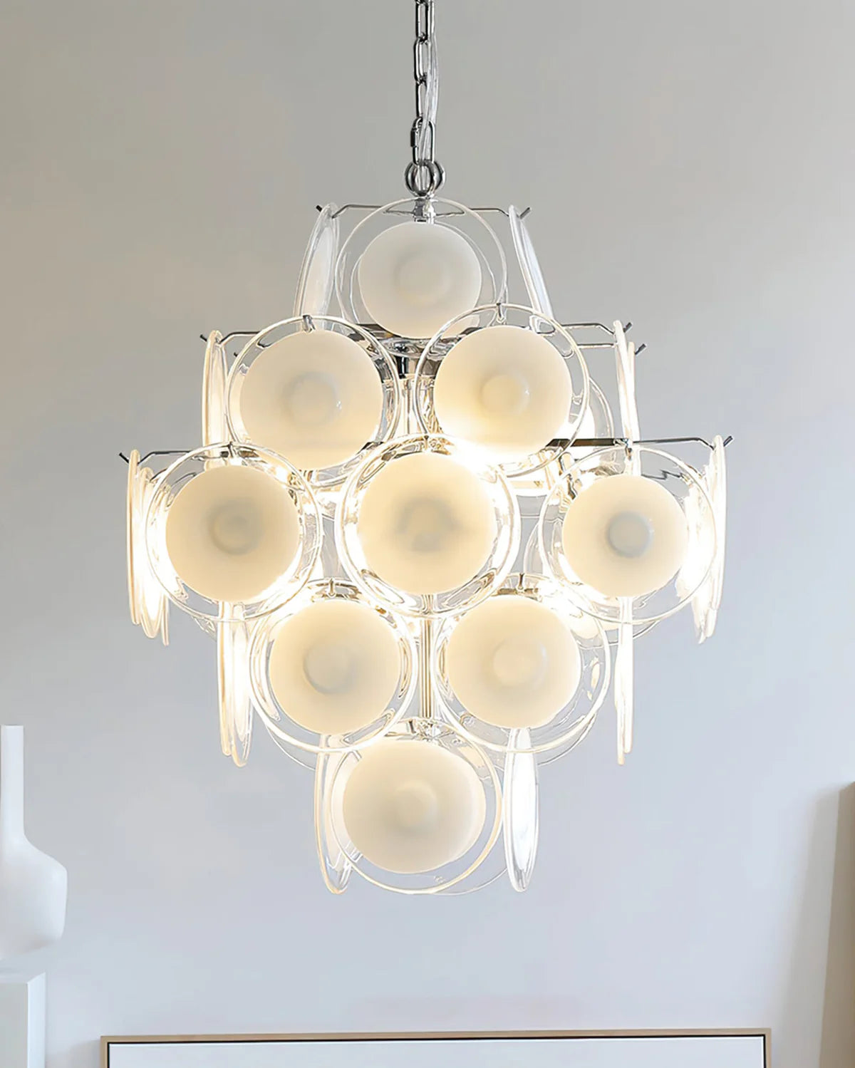 Lámpara de araña de cristal blanco transparente Murano Disc