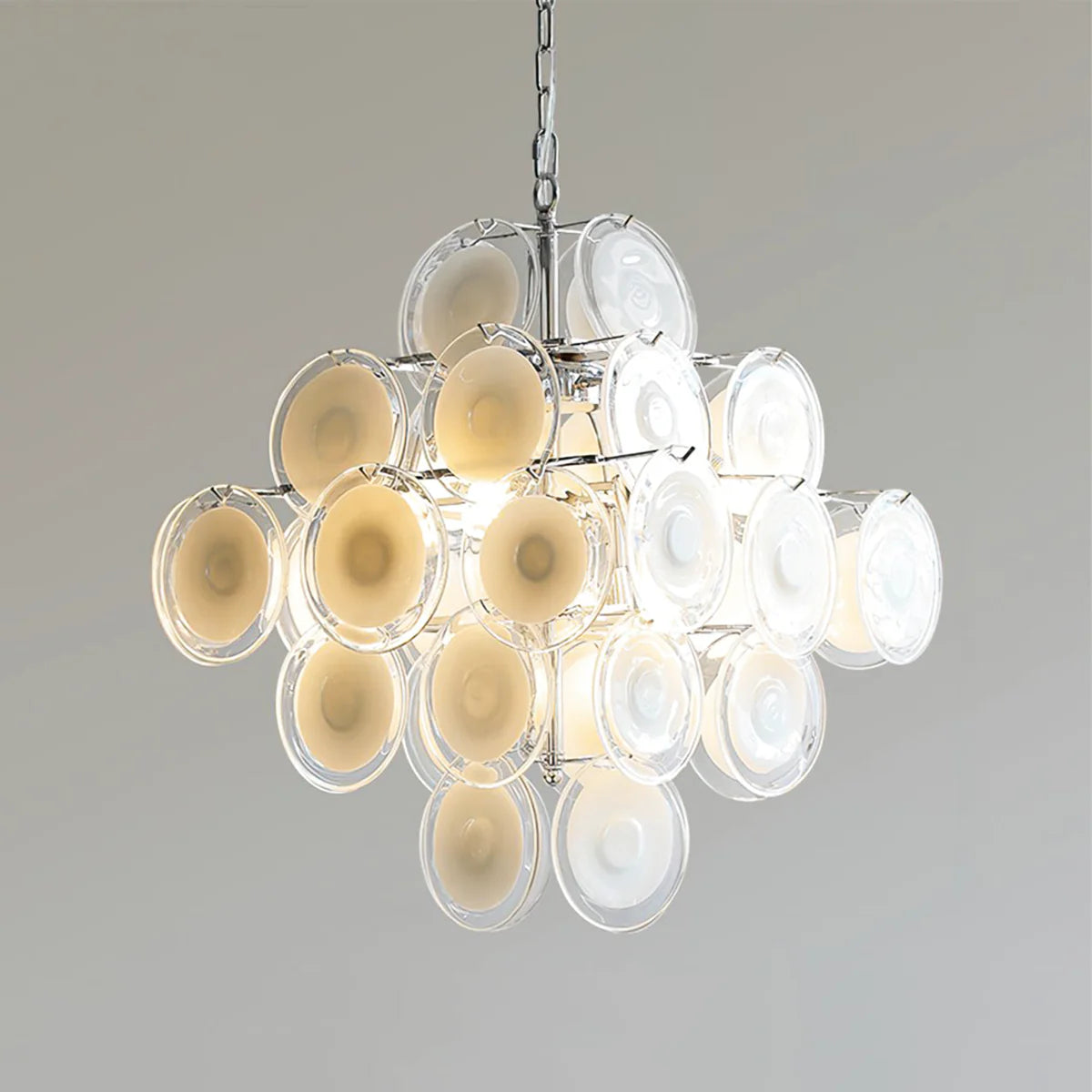 Lámpara de araña de cristal blanco transparente Murano Disc