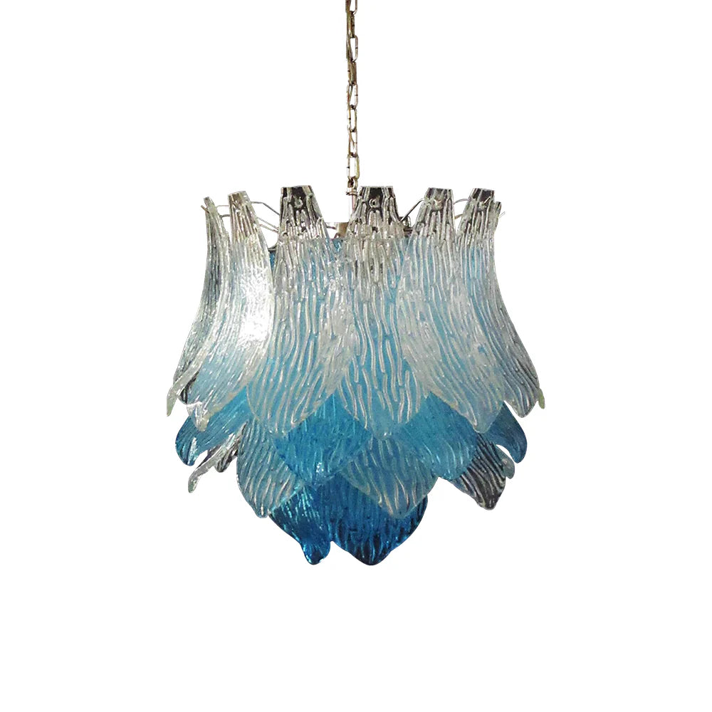 Lámpara de araña de cristal azul transparente de Murano vintage