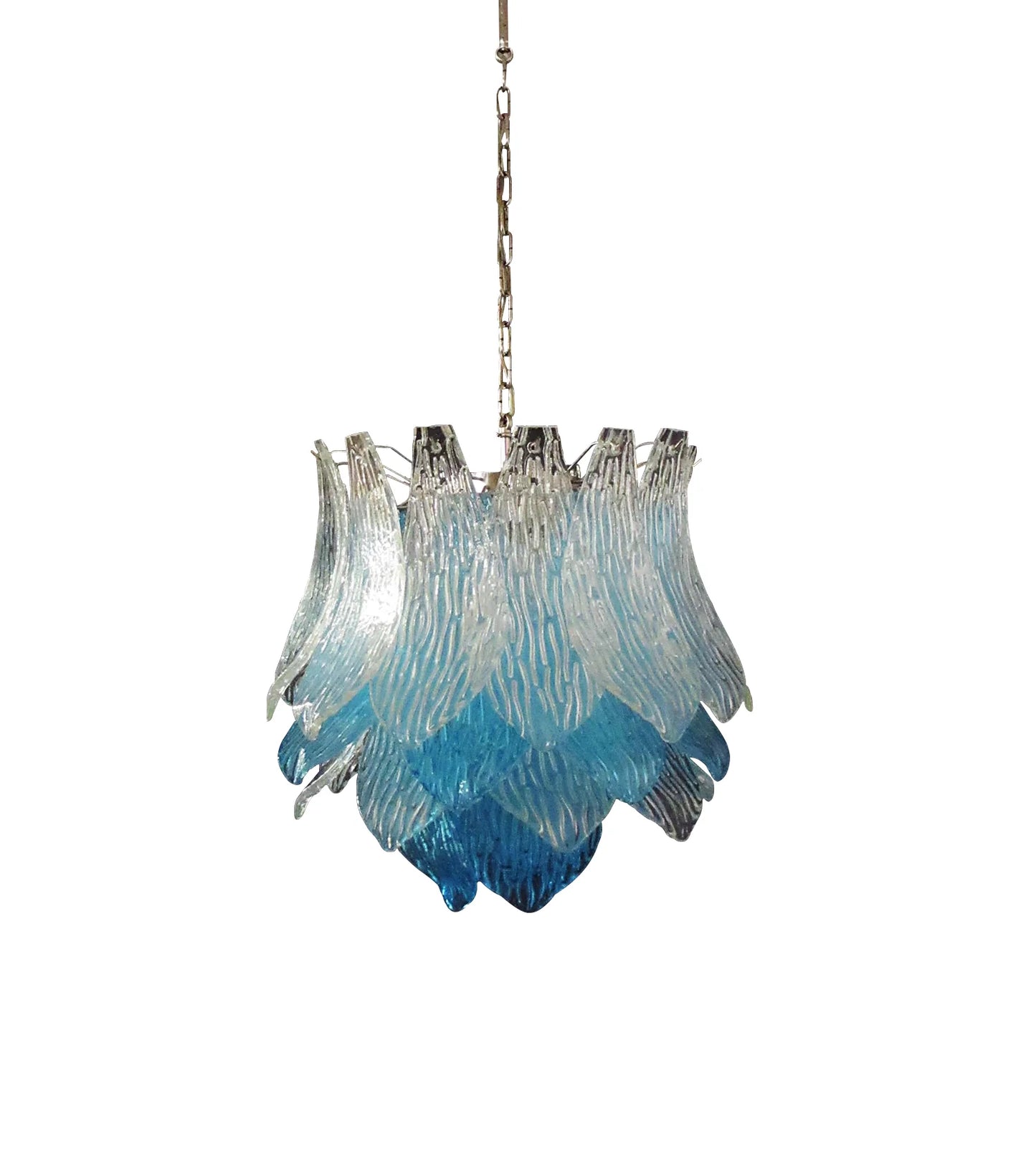 Lámpara de araña de cristal azul transparente de Murano vintage