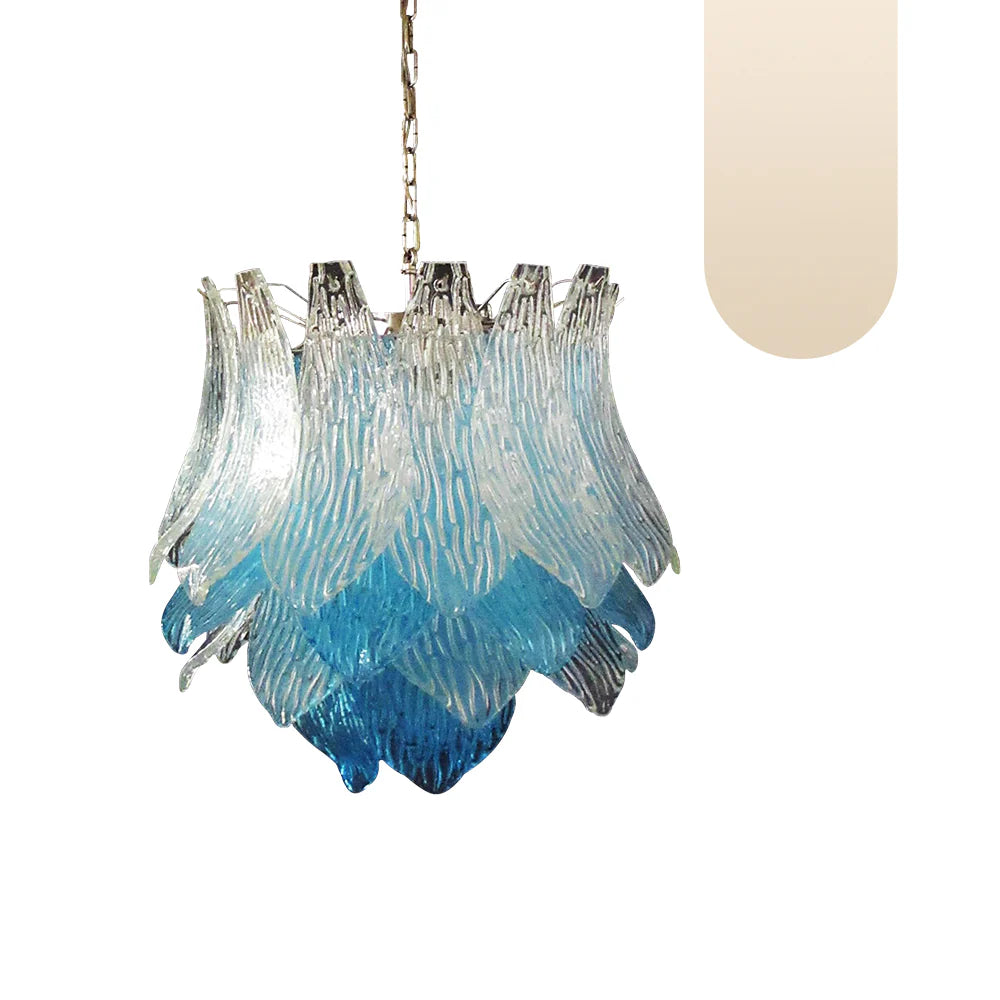 Lámpara de araña de cristal azul transparente de Murano vintage
