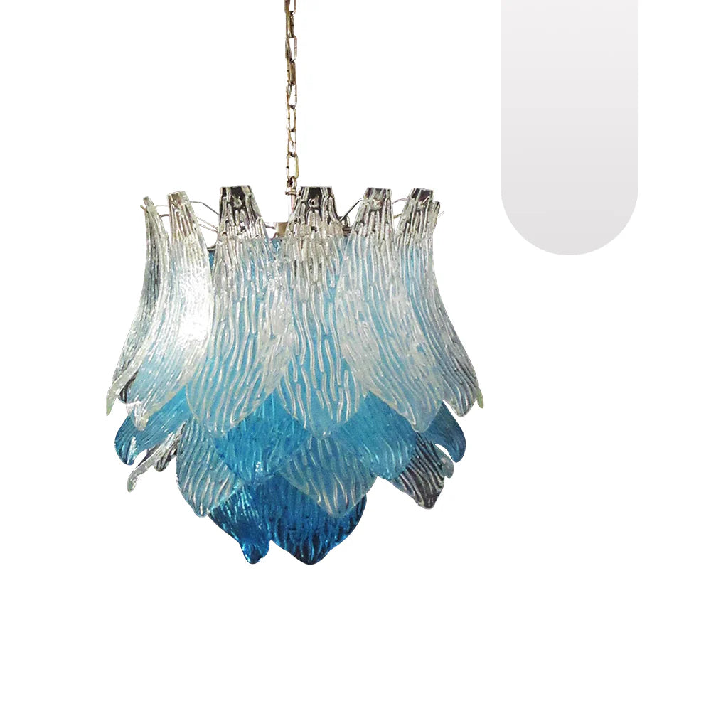 Lámpara de araña de cristal azul transparente de Murano vintage