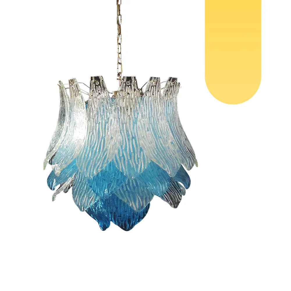 Lámpara de araña de cristal azul transparente de Murano vintage