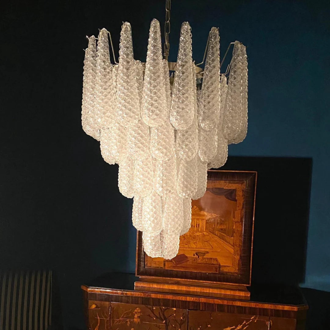 Lámpara Colgante de Pétalos de Cristal de Murano Transparente Vintage