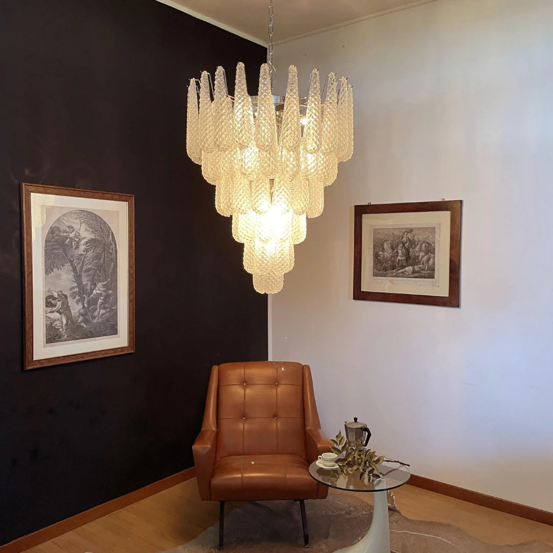 Lámpara Colgante de Pétalos de Cristal de Murano Transparente Vintage