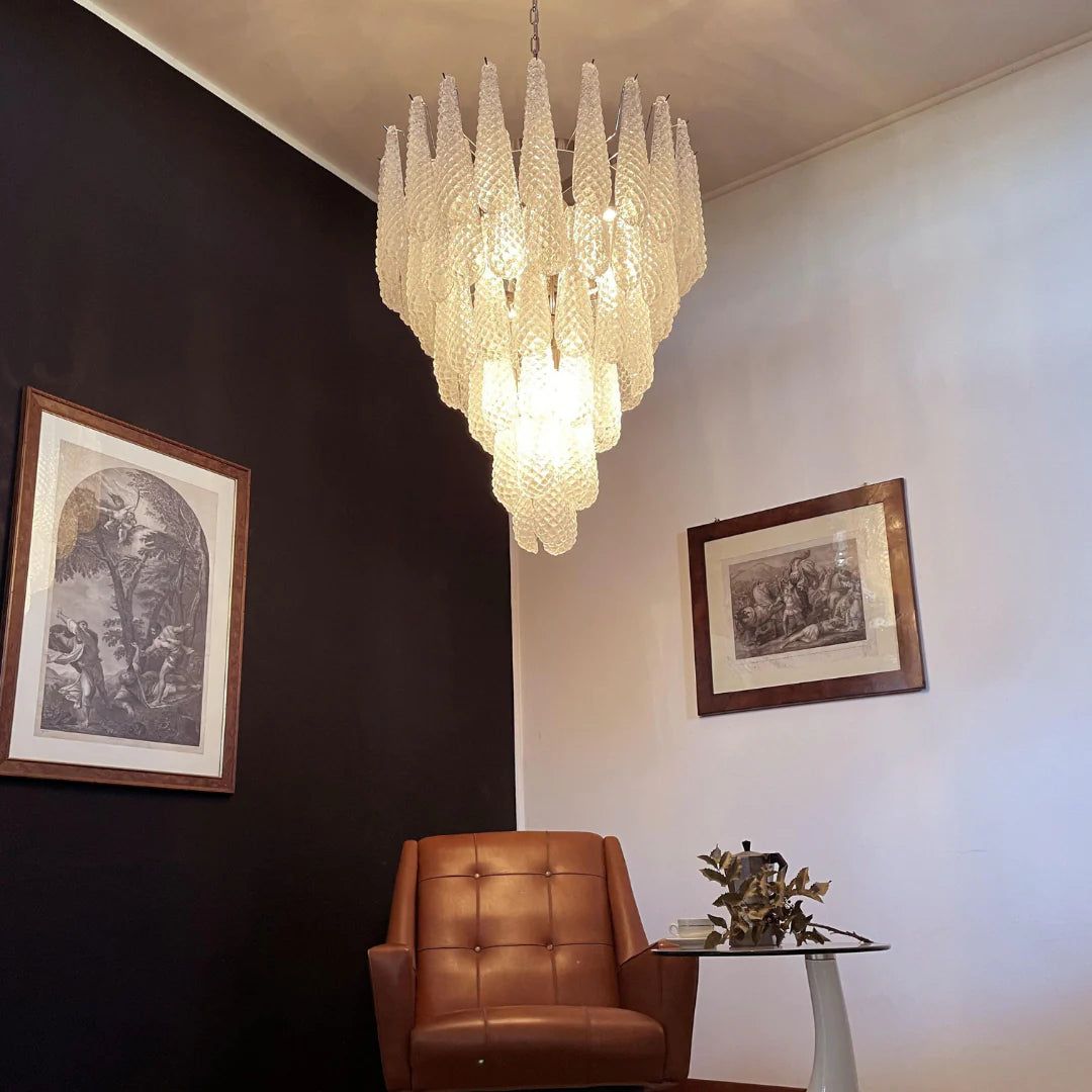 Lámpara Colgante de Pétalos de Cristal de Murano Transparente Vintage