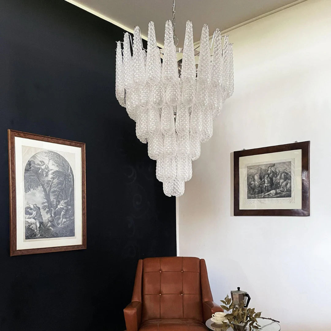 Lámpara Colgante de Pétalos de Cristal de Murano Transparente Vintage