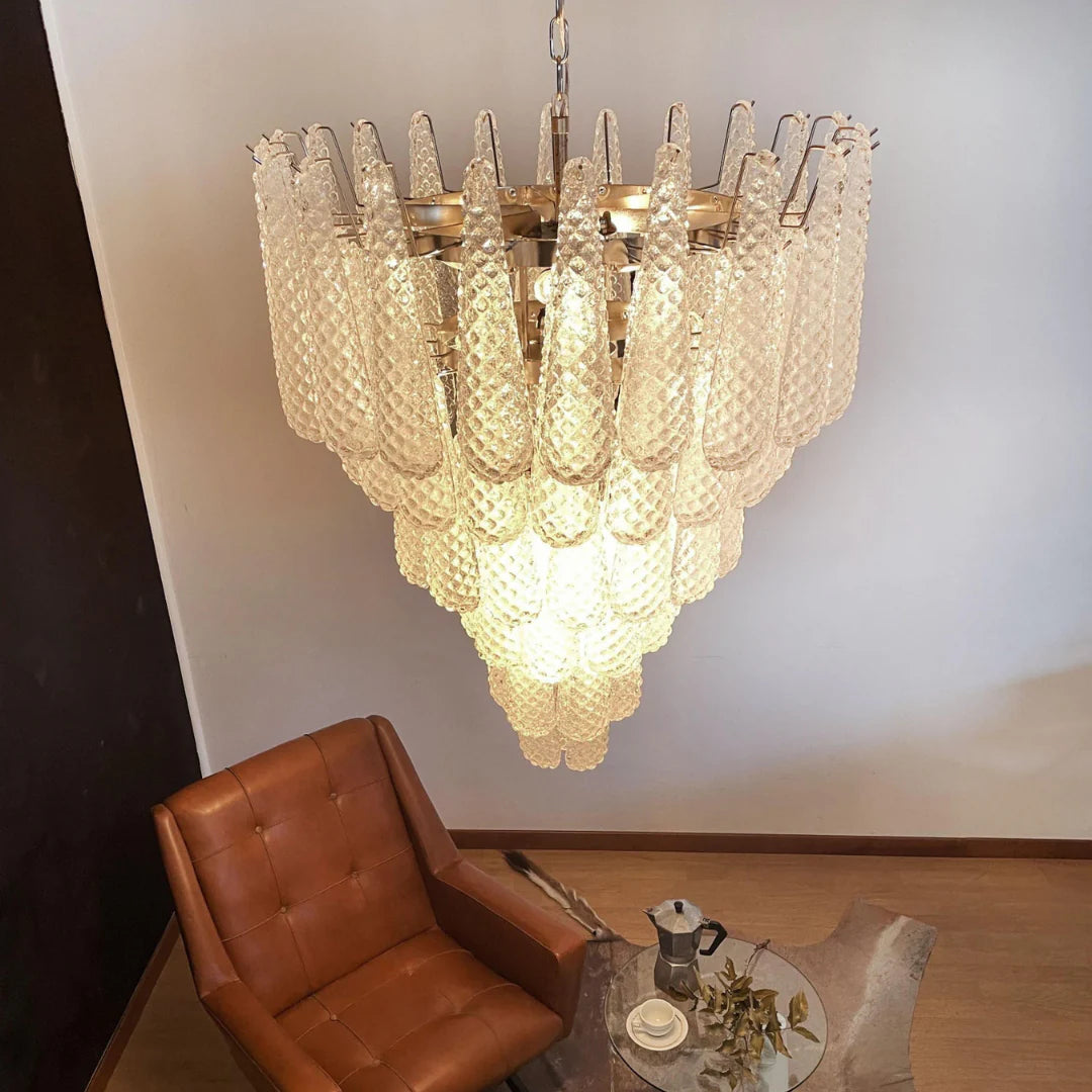 Lámpara Colgante de Pétalos de Cristal de Murano Transparente Vintage