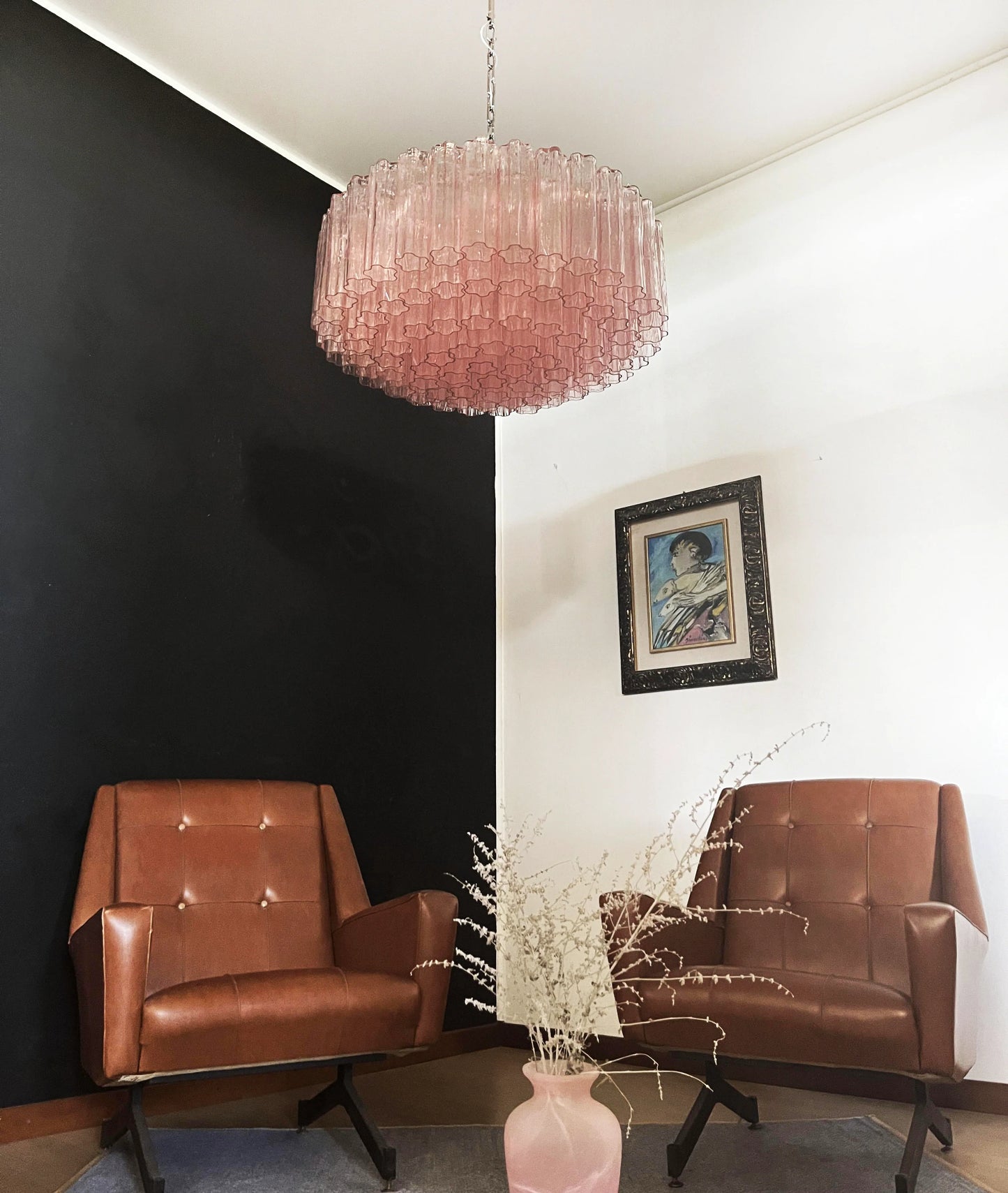 Araña de Murano grande con tubos de cristal rosa
