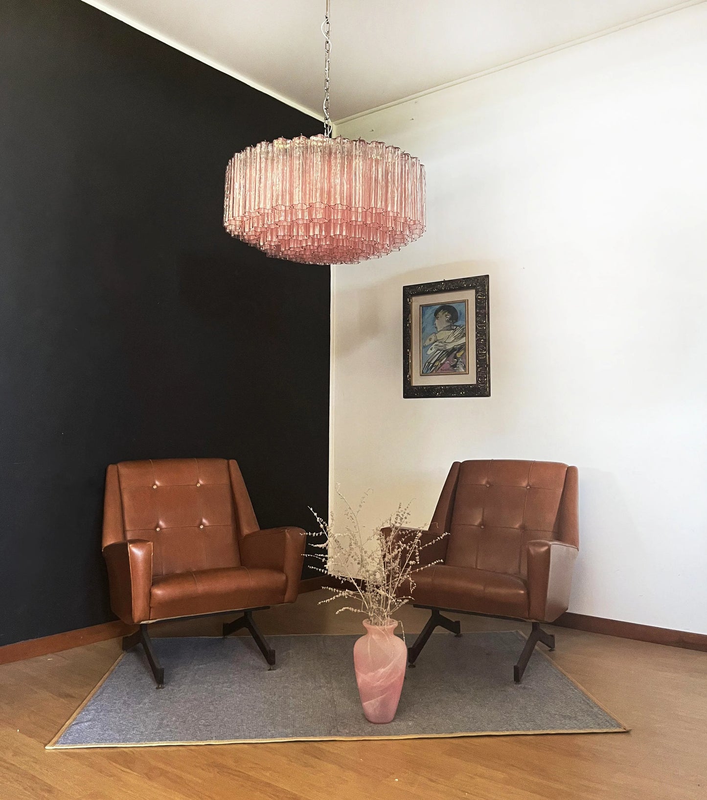 Araña de Murano grande con tubos de cristal rosa