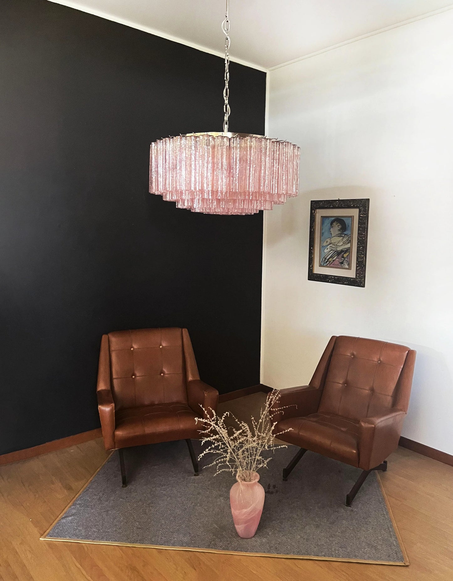 Araña de Murano grande con tubos de cristal rosa