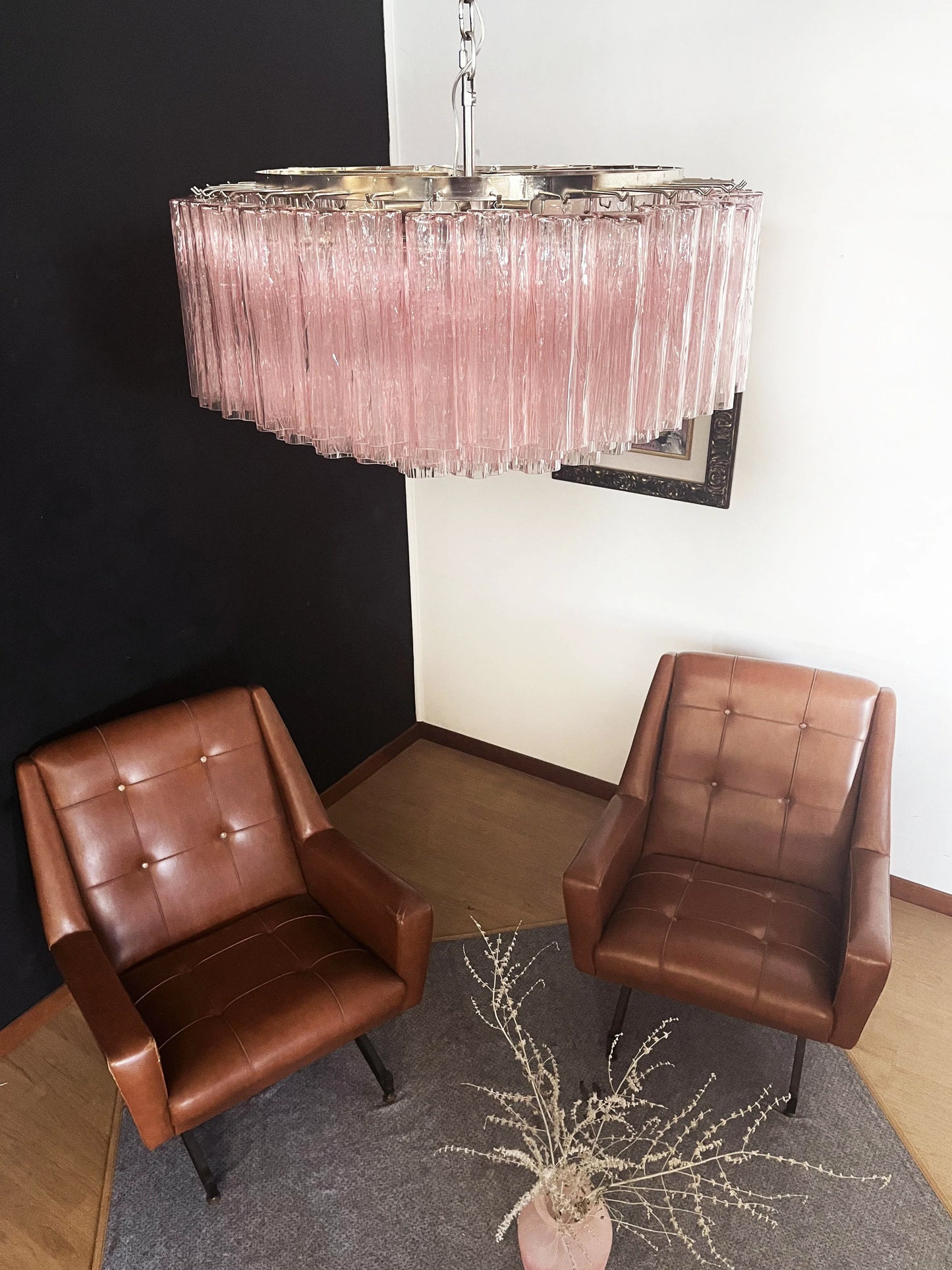 Araña de Murano grande con tubos de cristal rosa