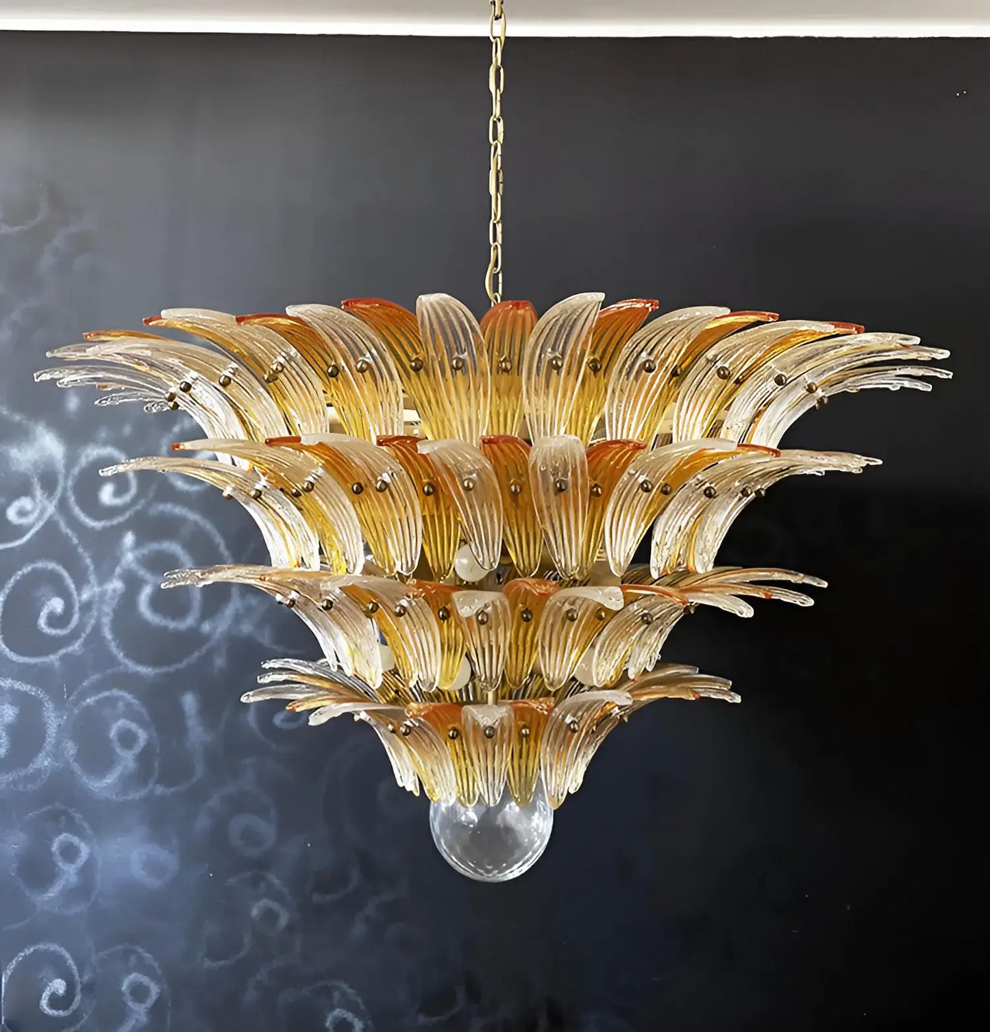 Lámpara de araña de Murano Palmette en ámbar transparente