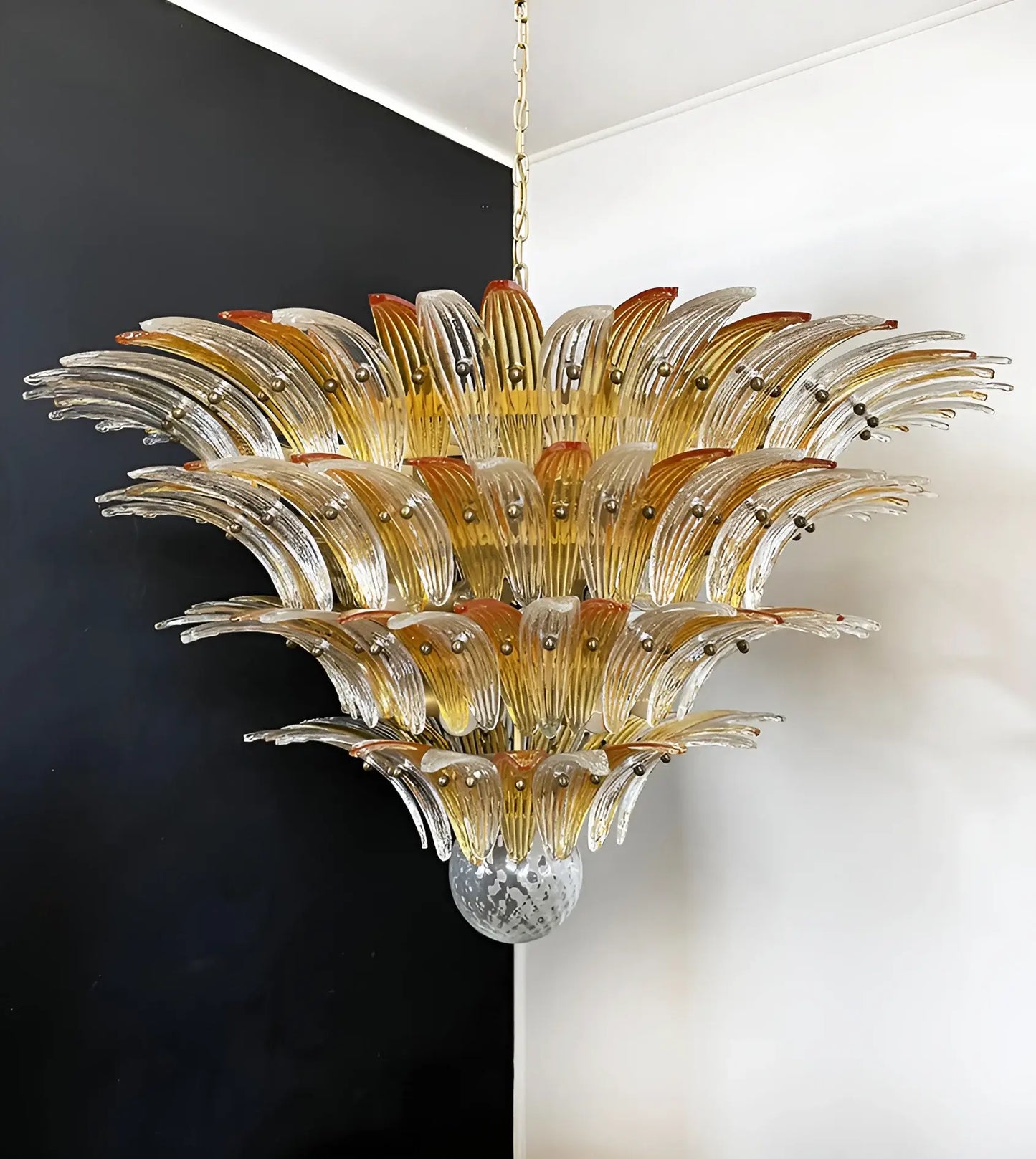 Lámpara de araña de Murano Palmette en ámbar transparente