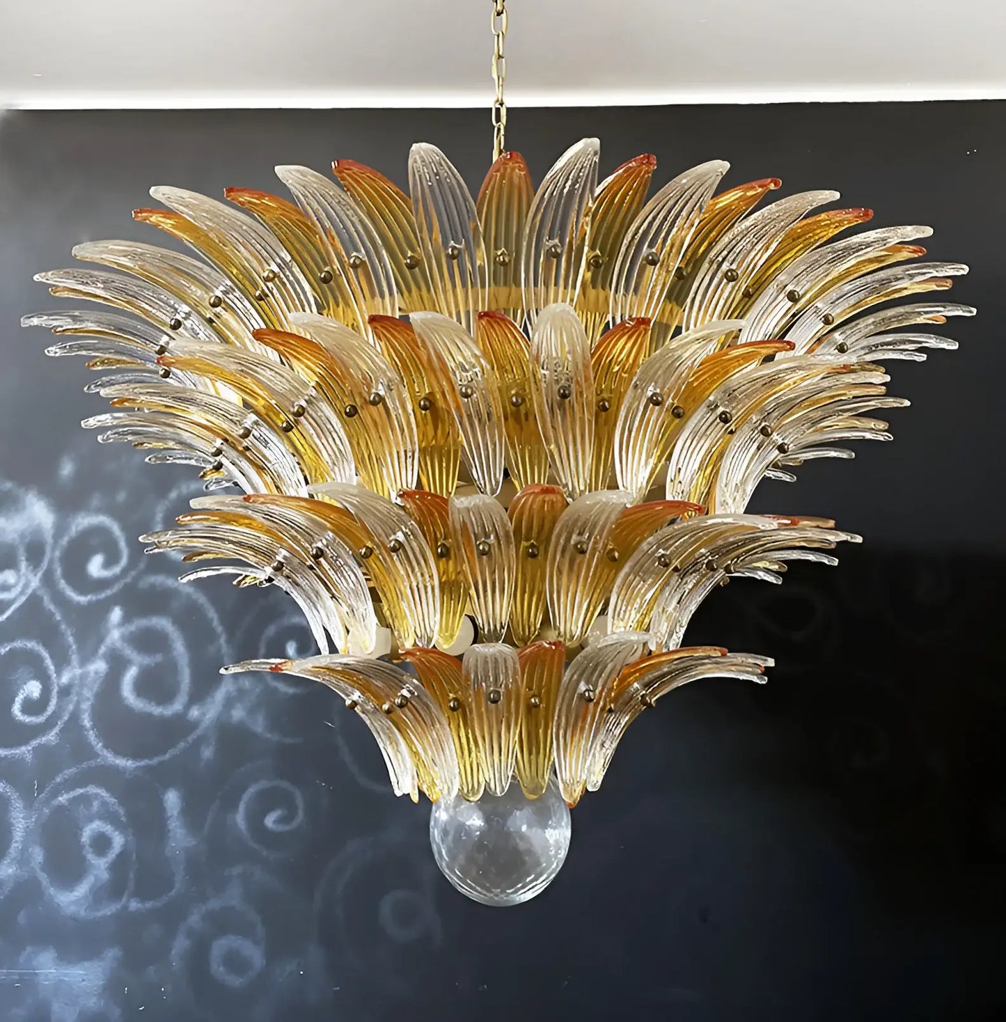 Lámpara de araña de Murano Palmette en ámbar transparente