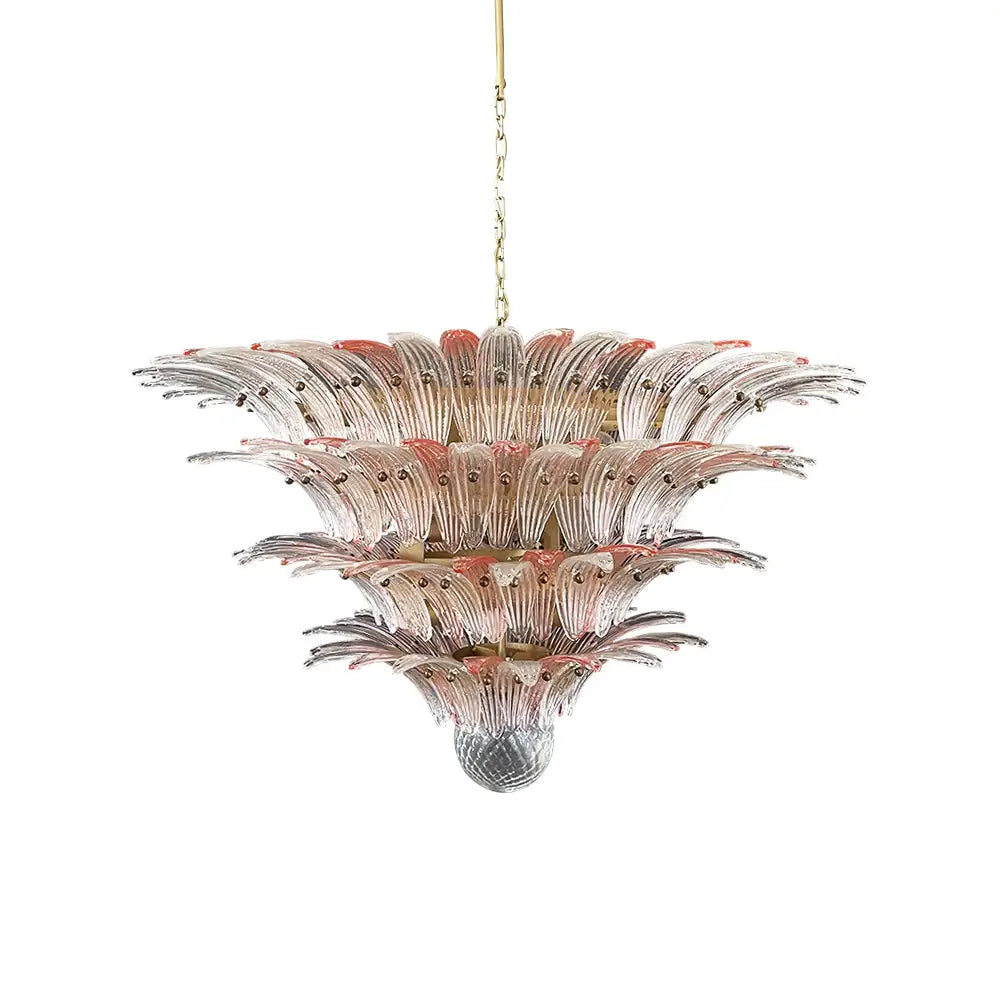 Lámpara de araña transparente Murano Palmette rosa