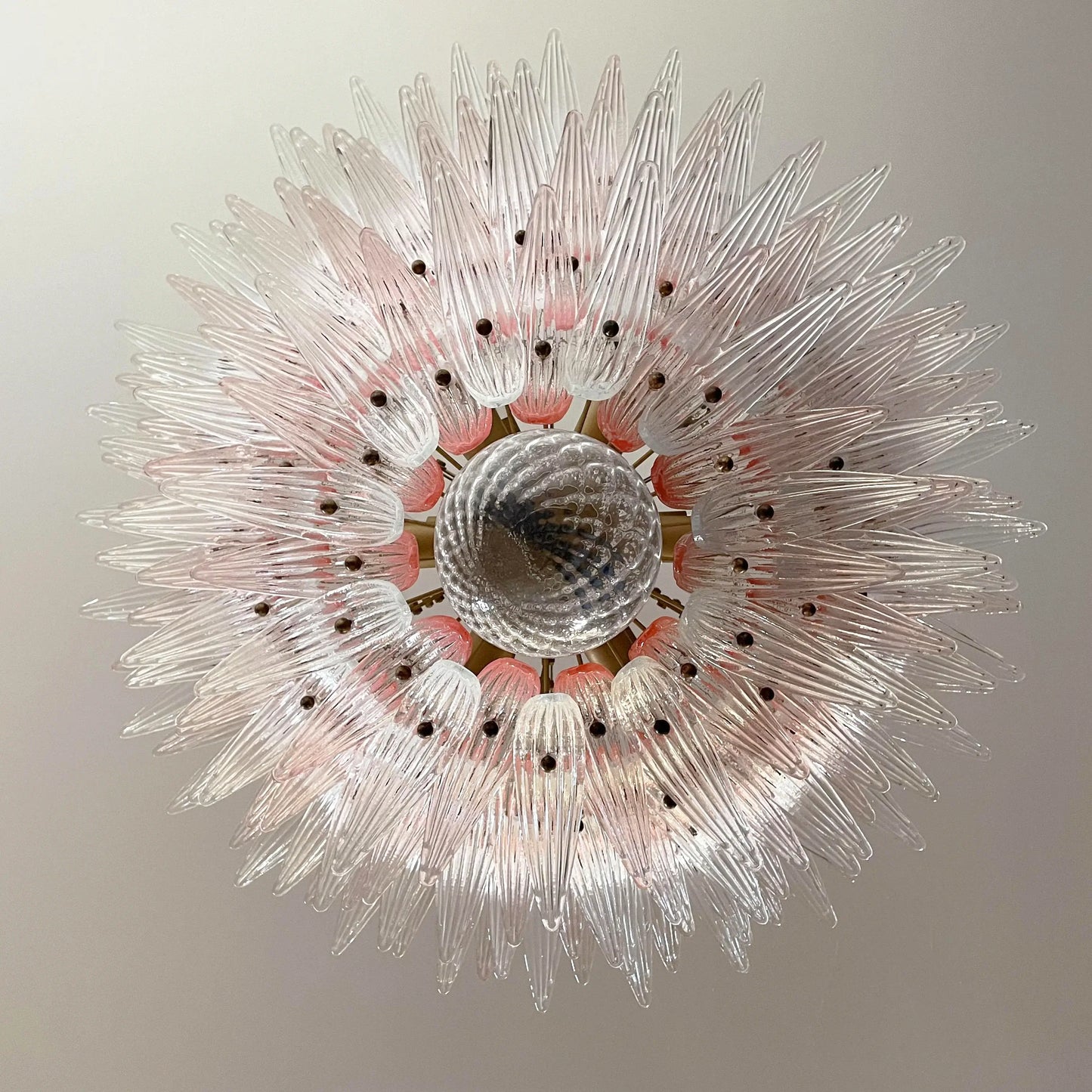 Lámpara de araña transparente Murano Palmette rosa