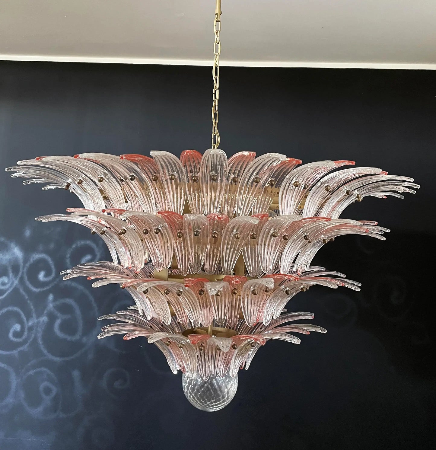 Lámpara de araña transparente Murano Palmette rosa