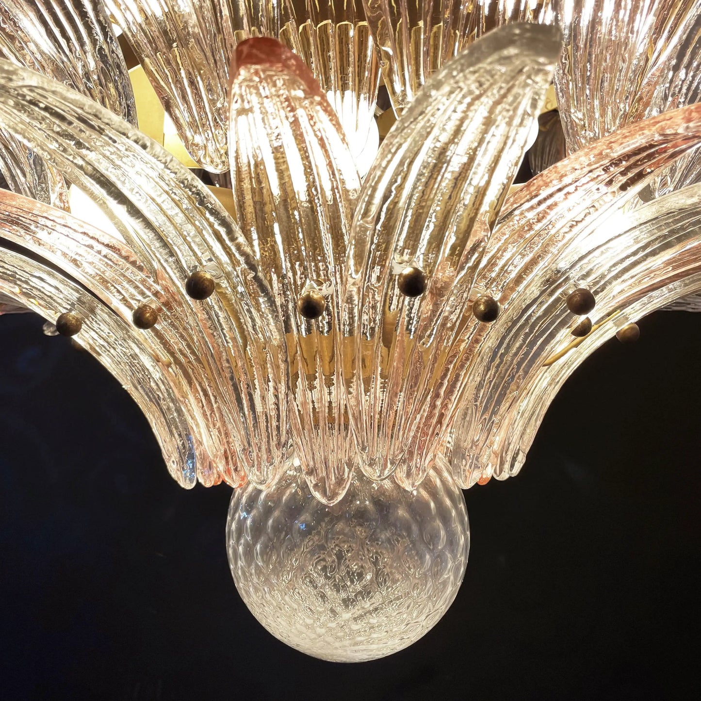 Lámpara de araña transparente Murano Palmette rosa