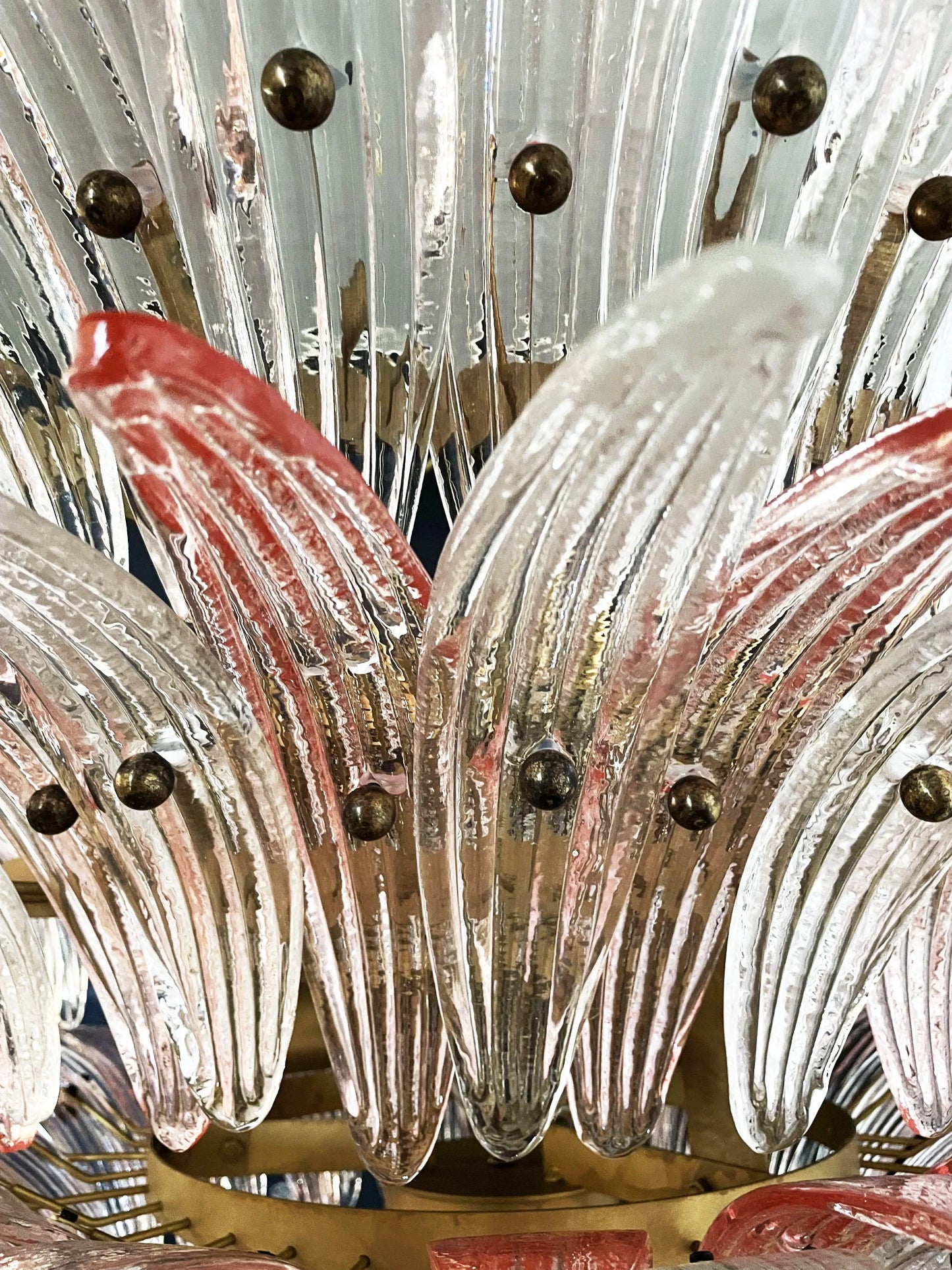 Lámpara de araña transparente Murano Palmette rosa