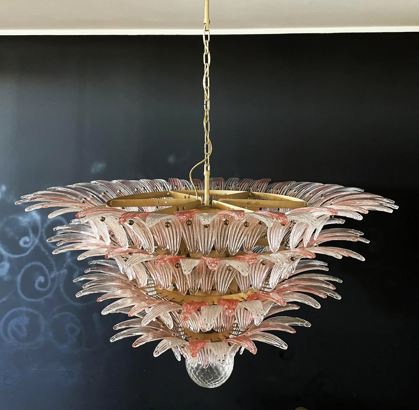 Lámpara de araña transparente Murano Palmette rosa