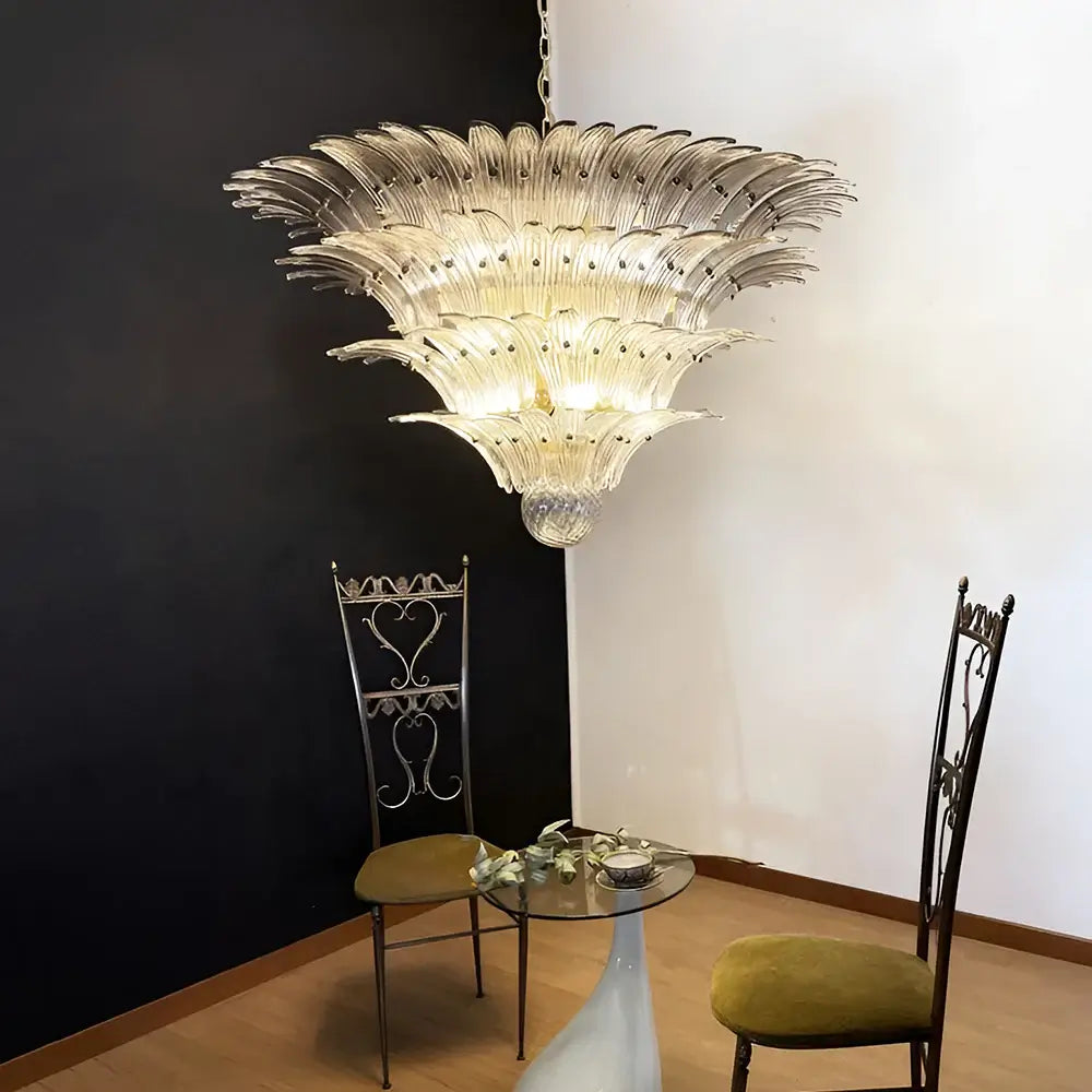 Lámpara de araña de cristal ahumado de Murano Palmette