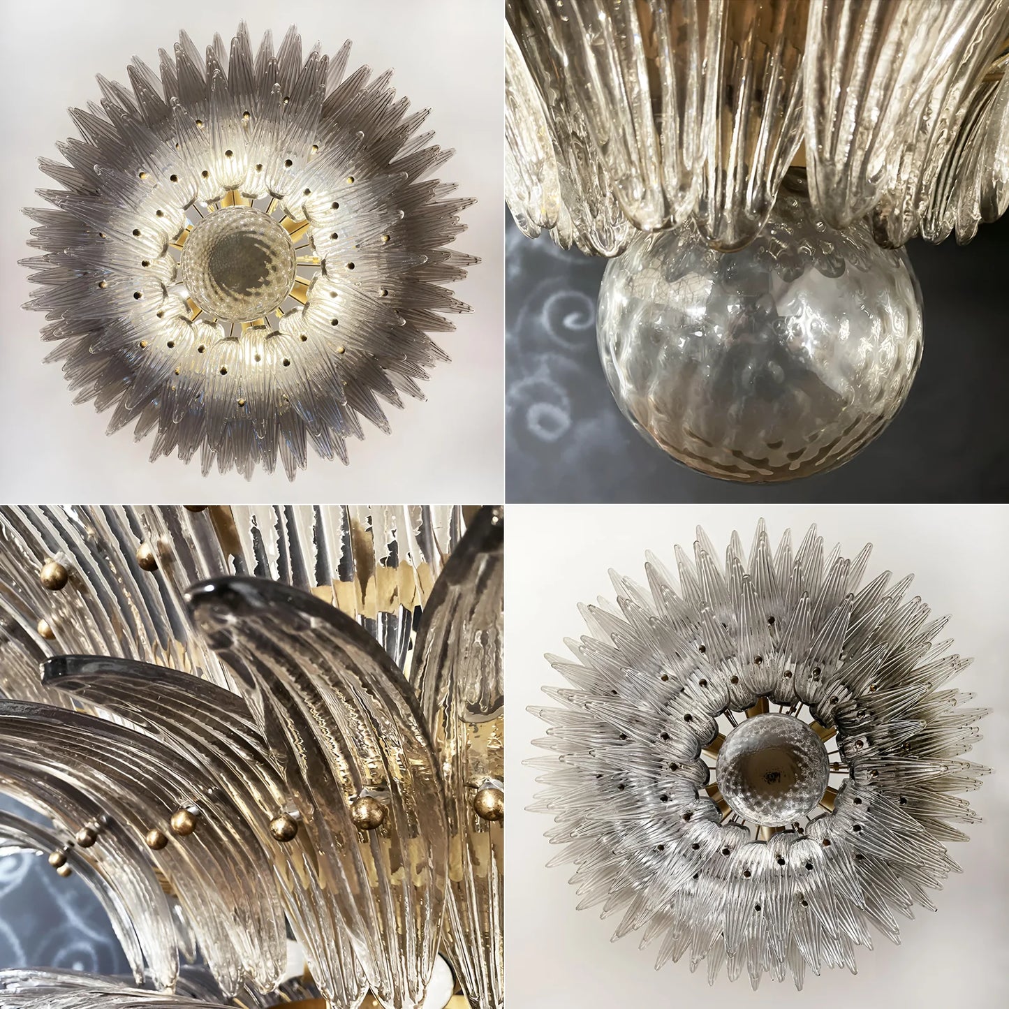 Lámpara de araña de cristal ahumado de Murano Palmette