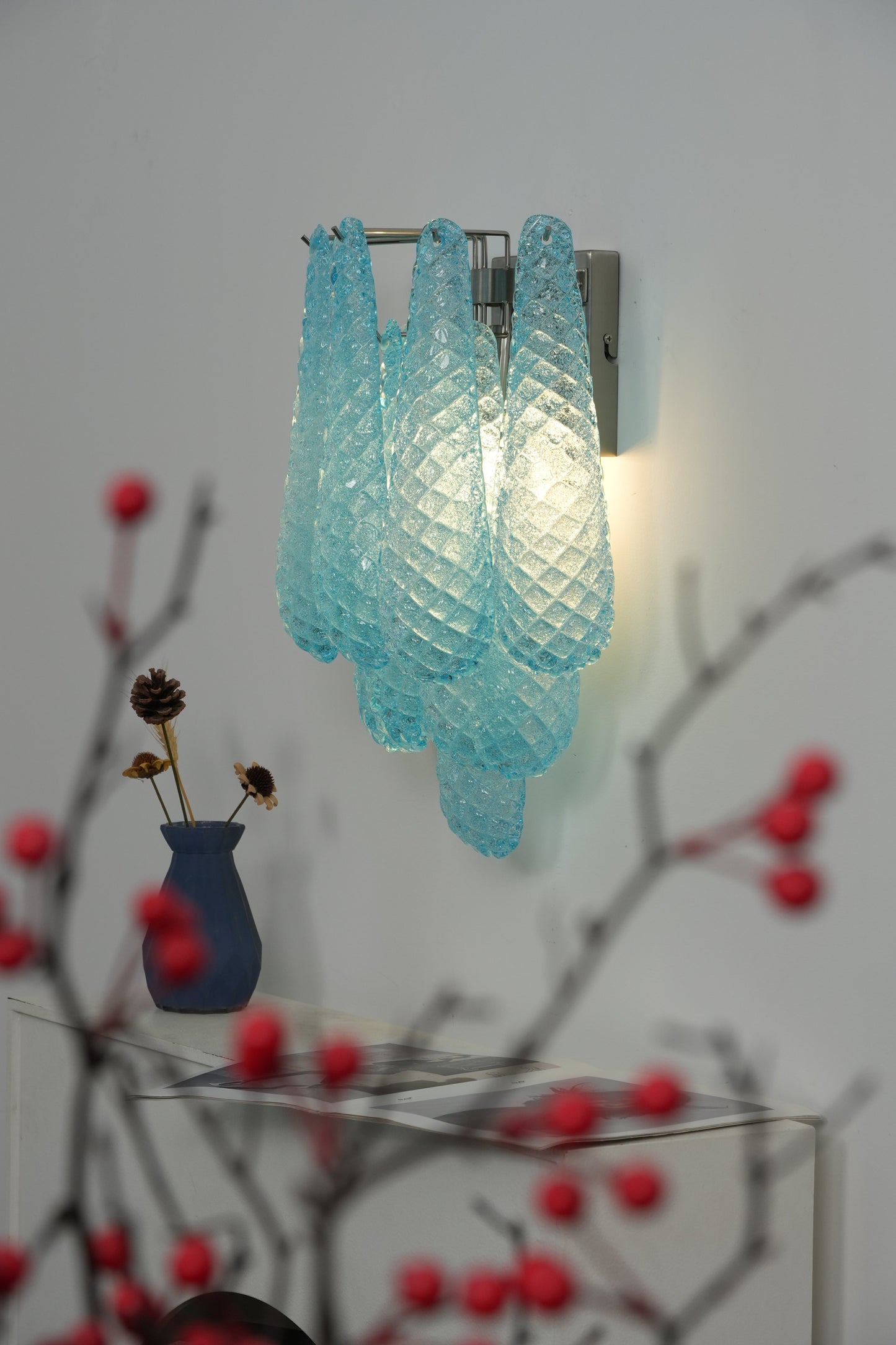 Lámpara de pared azul de cristal Pétalos de Murano