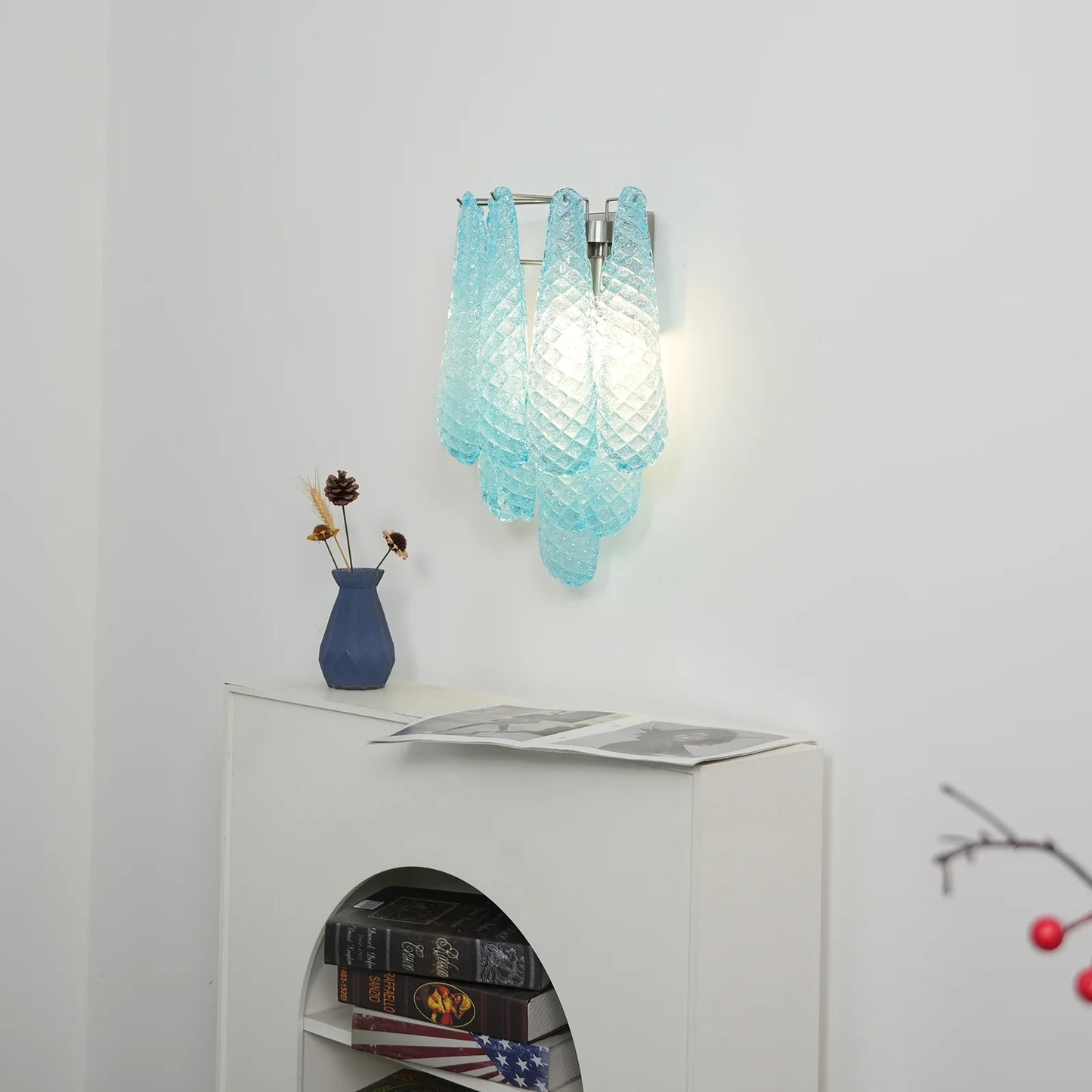Lámpara de pared azul de cristal Pétalos de Murano