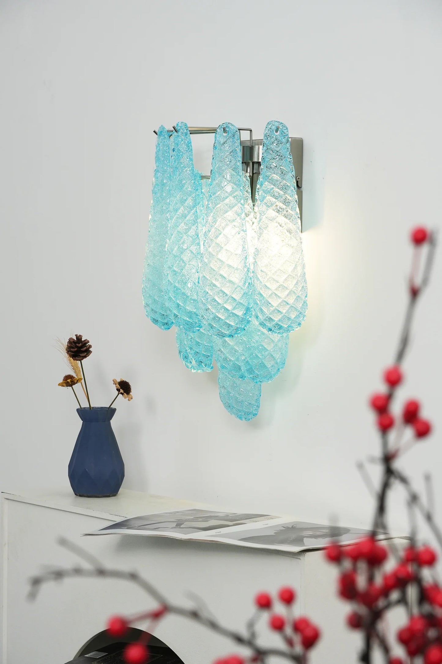 Lámpara de pared azul de cristal Pétalos de Murano