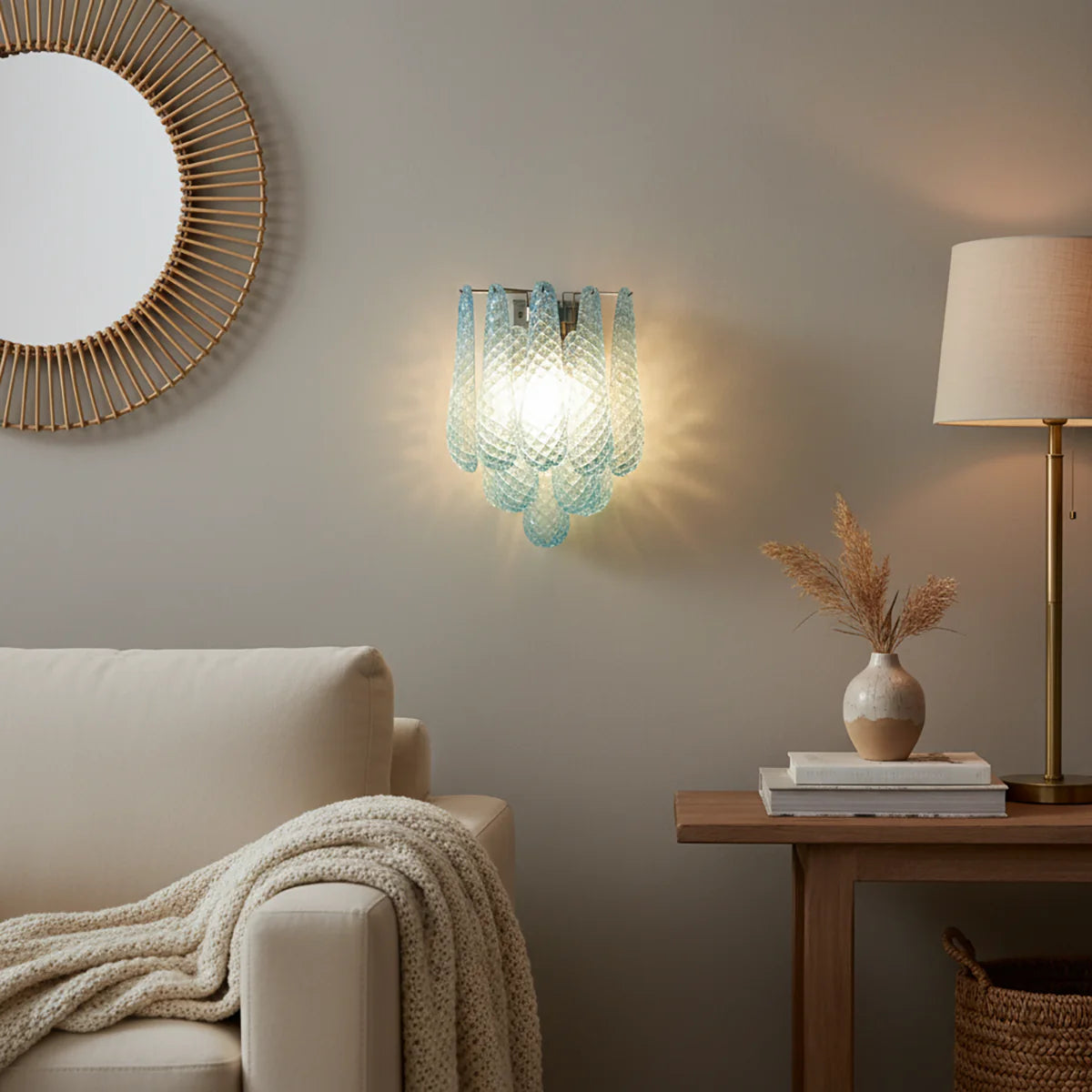 Lámpara de pared azul de cristal Pétalos de Murano