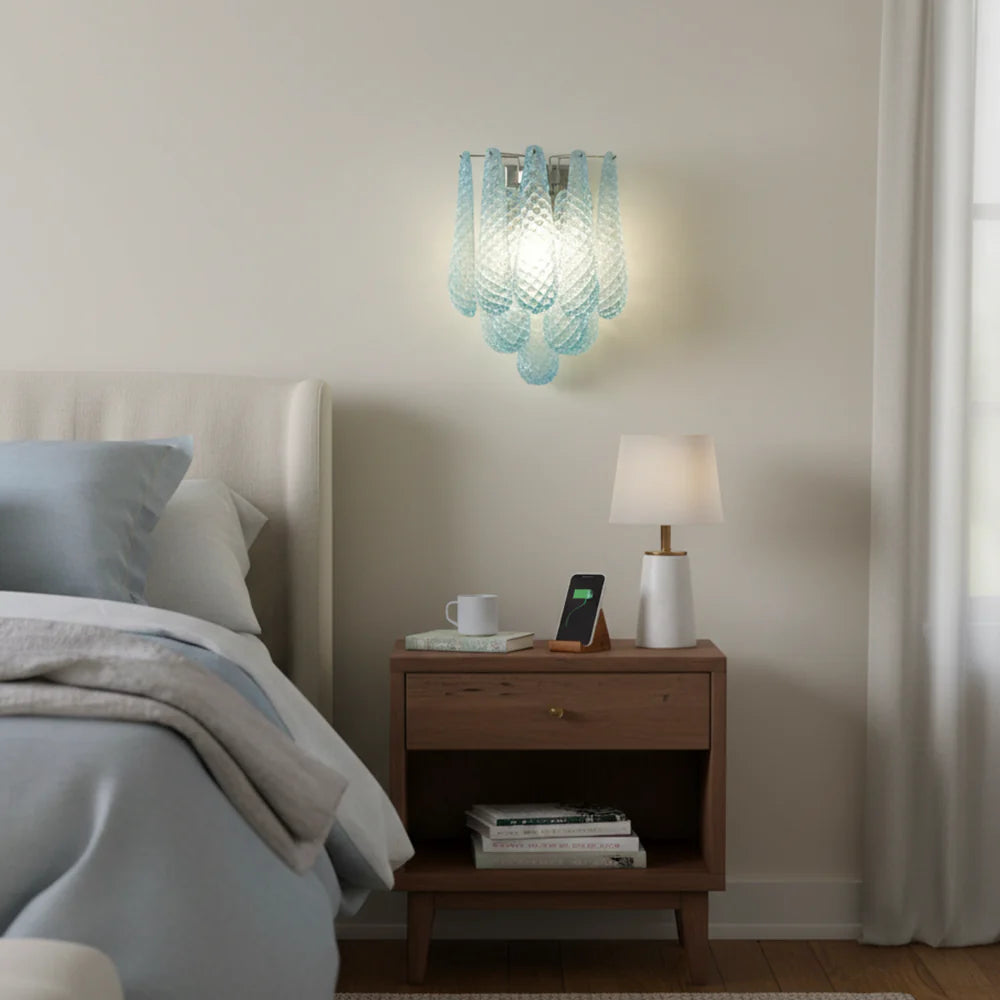 Lámpara de pared azul de cristal Pétalos de Murano