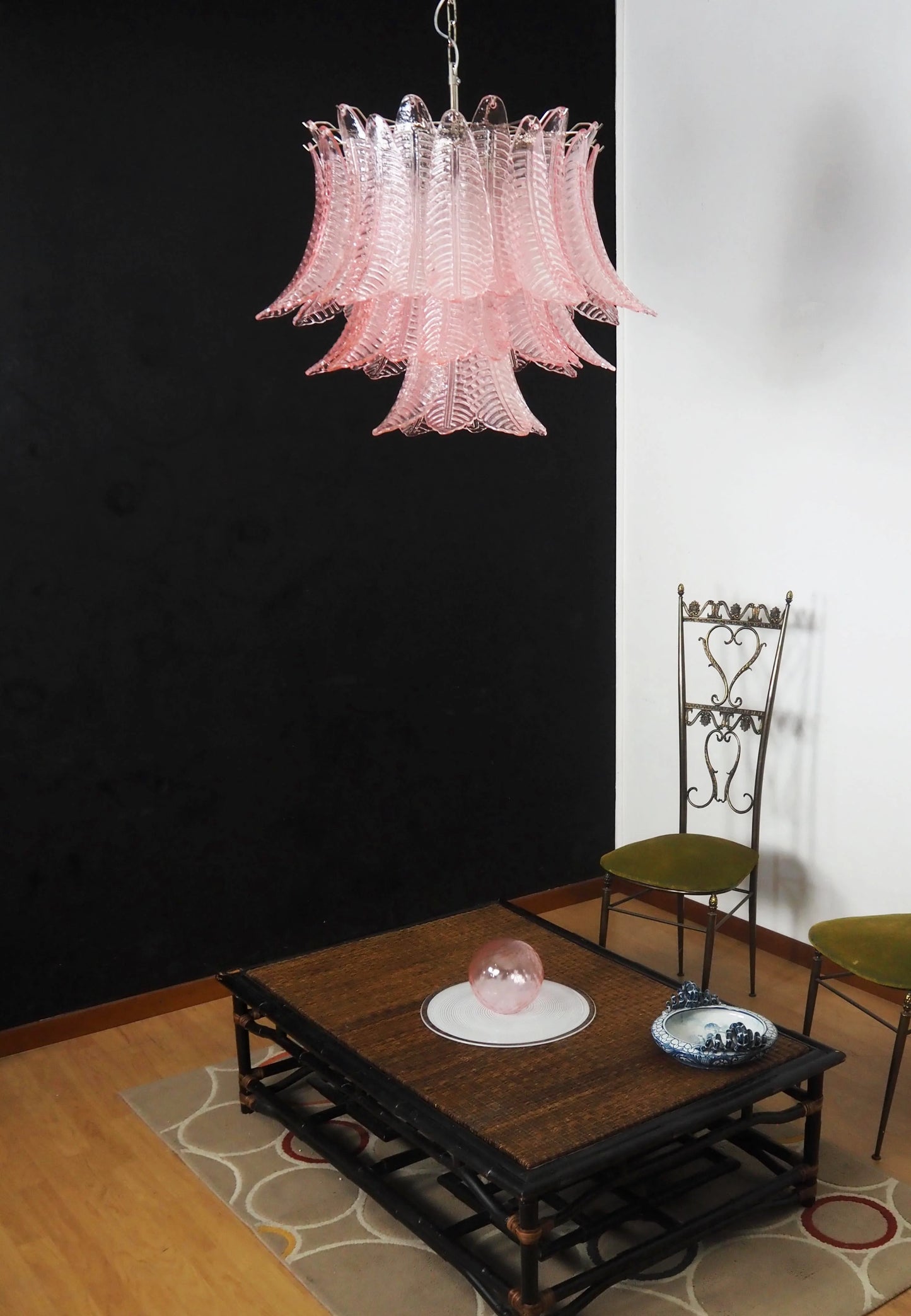 Lámpara de araña de cristal Murano Rosas Helechos
